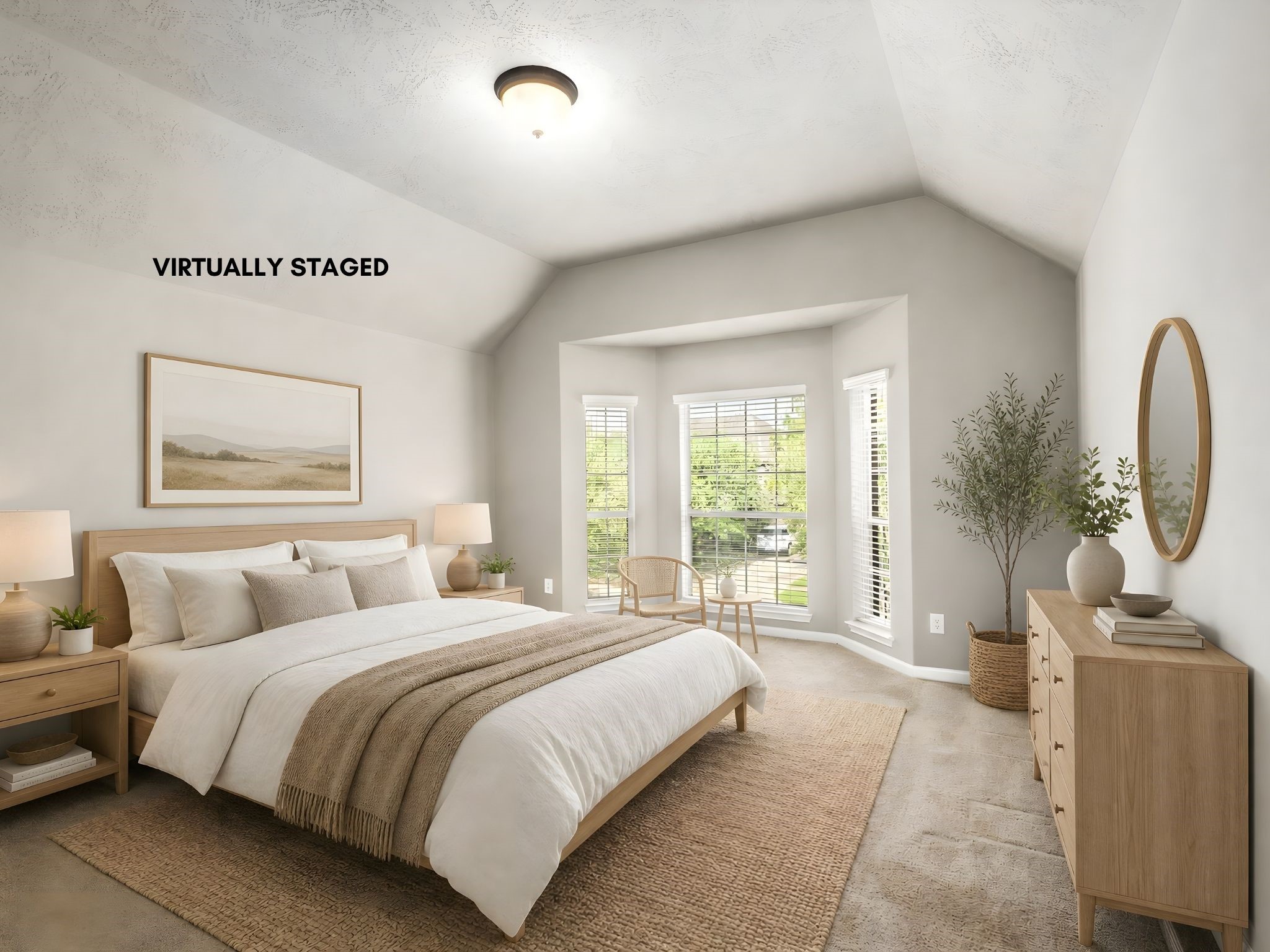 A beautifully virtually staged secondary bedroom showcases plush carpet and a bright, welcoming ambiance, ideal for family or guests.