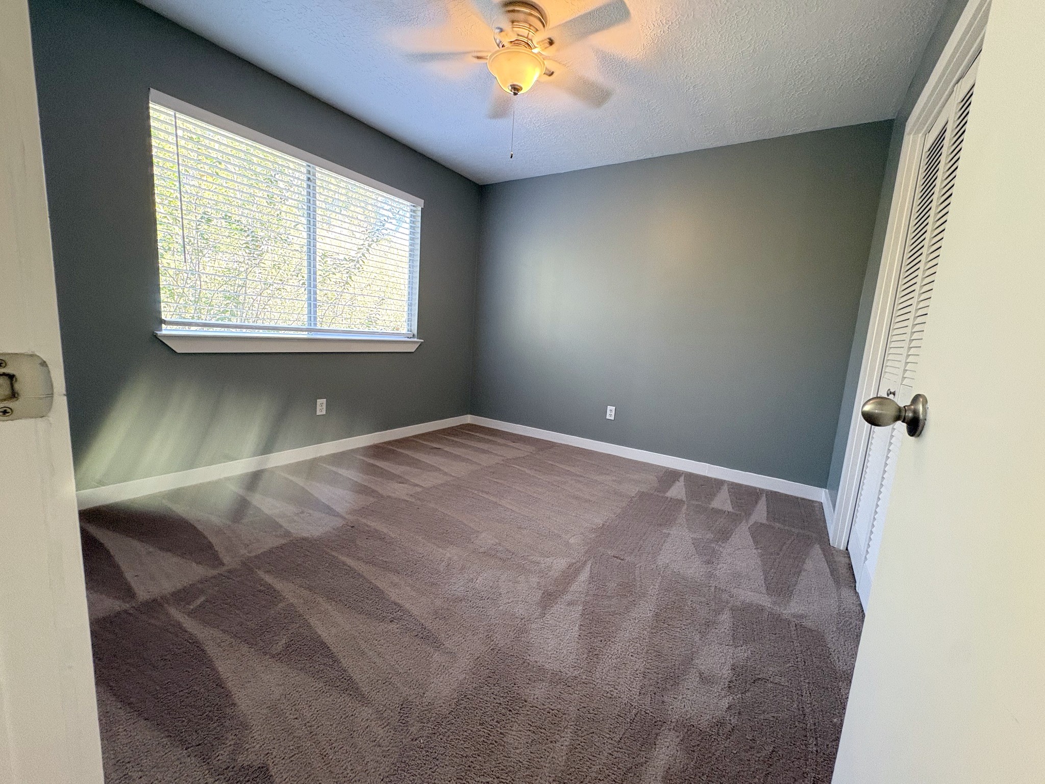 Large double window overloking back yard illuminates Bedroom 2