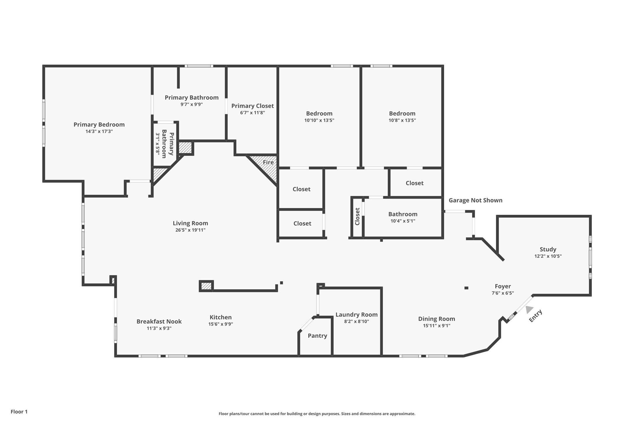 Floorplan of this great home! Front door is to the right in the photo, then garage is to the top right (not included in the floorplan).