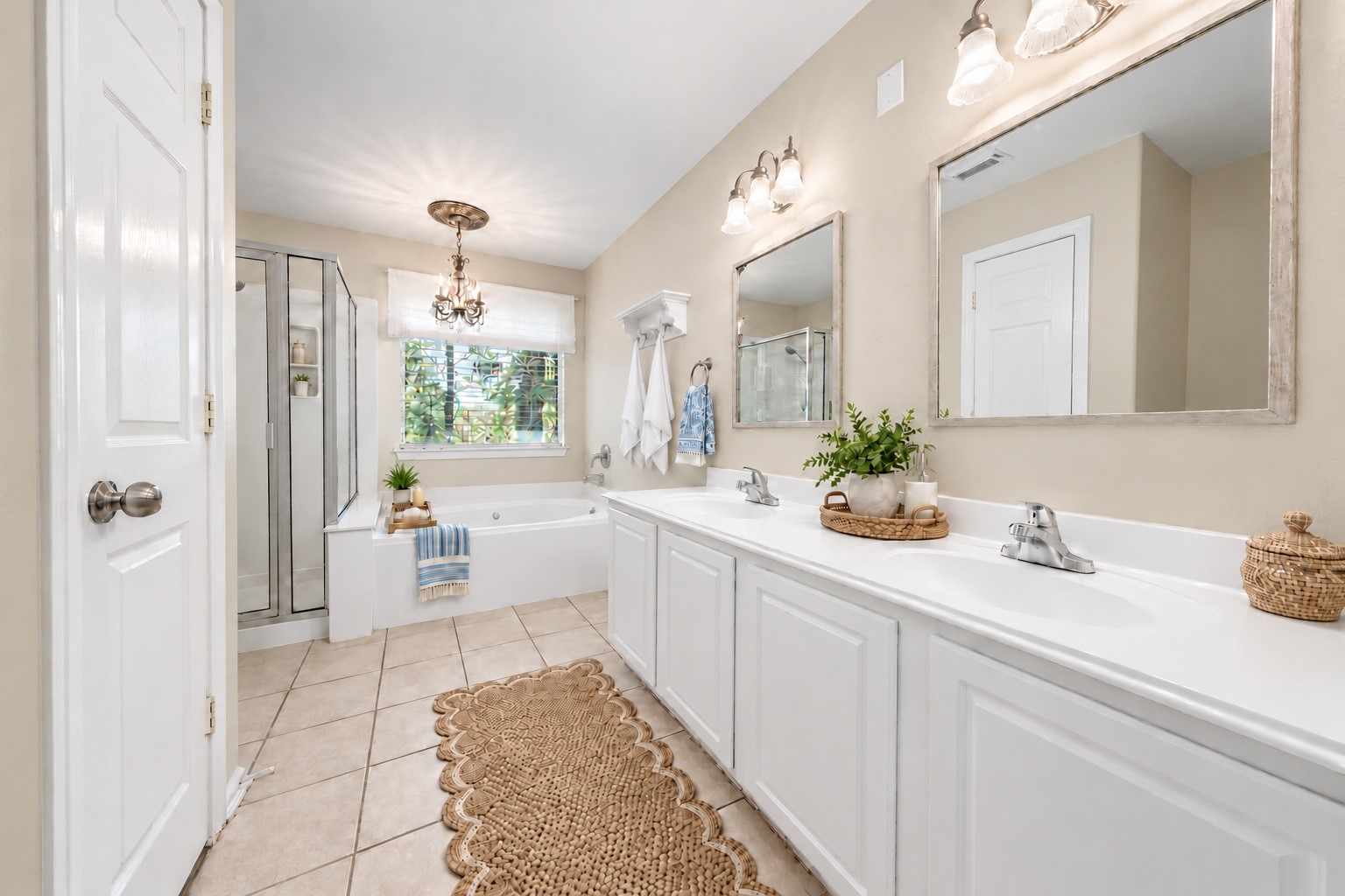 Double sinks and private water closet/toliet.