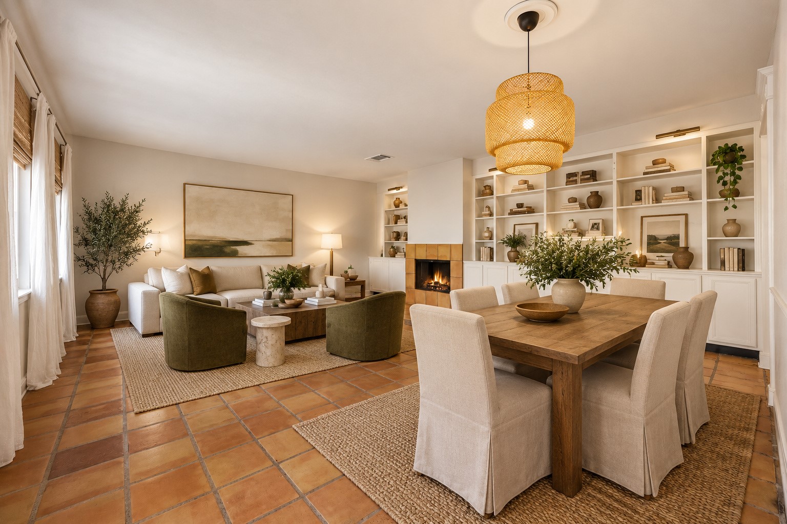 Virtually staged - the combined living and dining area is large and welcoming.