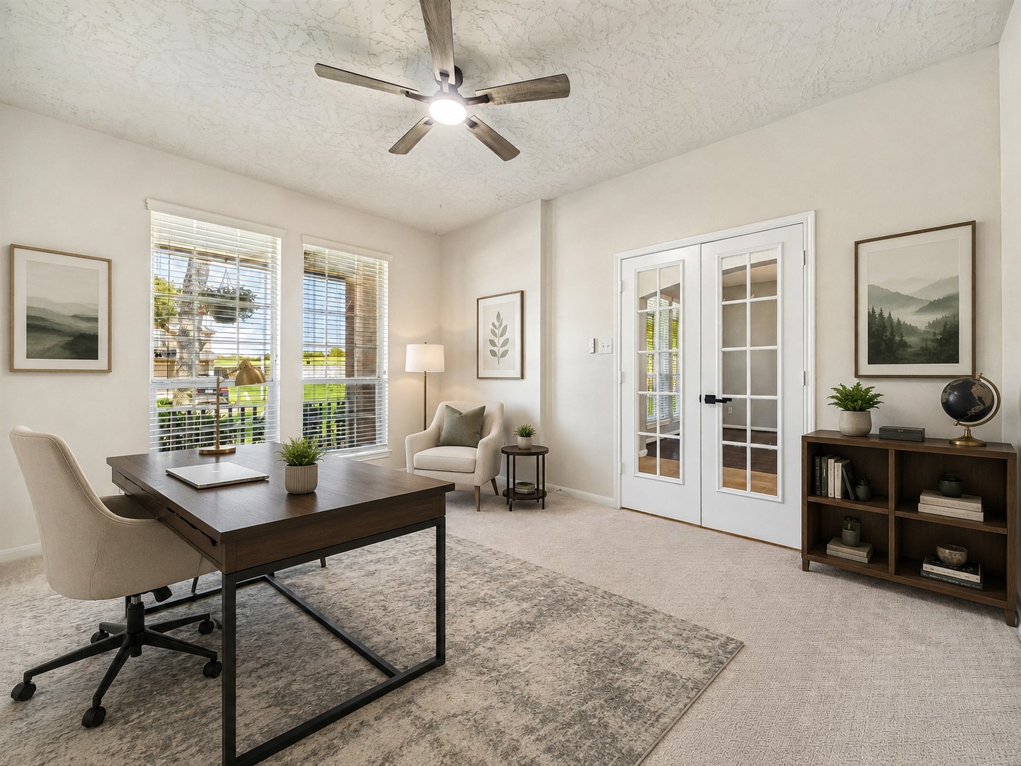 PRIVATE STUDY FEATURES FRENCH DOORS, TALL WINDOWS, AND ABUNDANT NATURAL LIGHT. A GENEROUS FOOTPRINT MAKES THIS AN IDEAL HOME OFFICE OR FLEX SPACE. *Virtually staged.