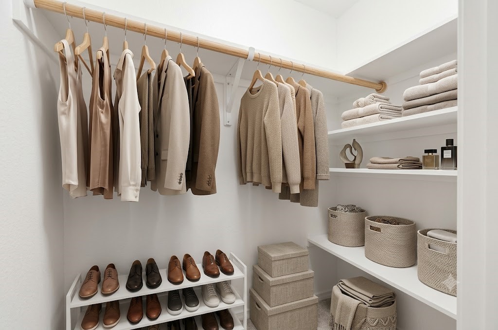 Virtually Staged Walk-In Primary closet
