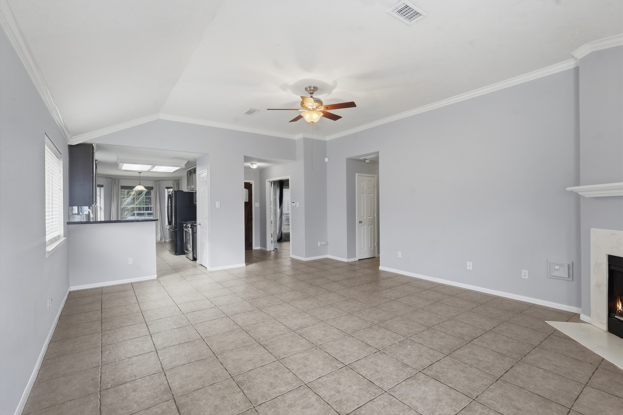 Open living and dining combination offers flexible space for everyday living and entertaining. Open living and dining combination offers flexible space for everyday living and entertaining.