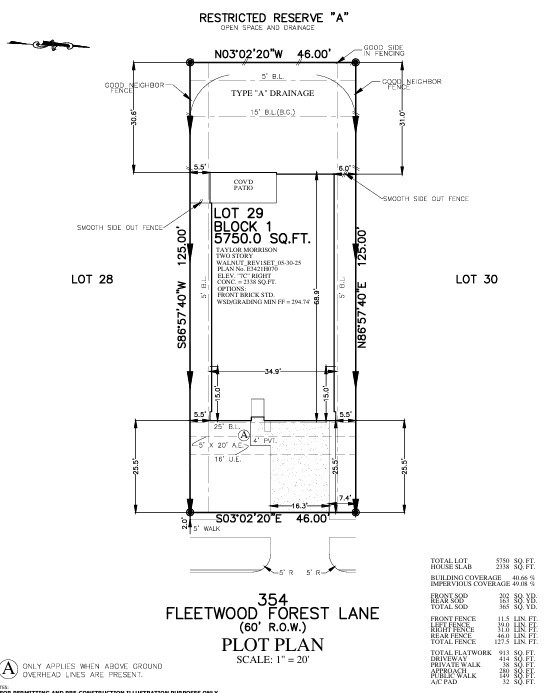 354 Fleetwood Forest Lane Preliminary Plot Plan