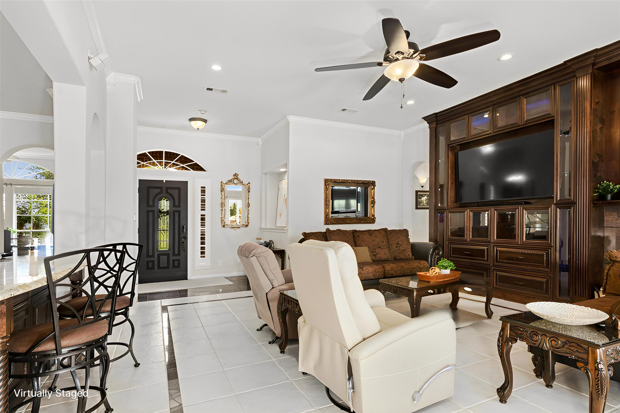 Living Room with custom built ins