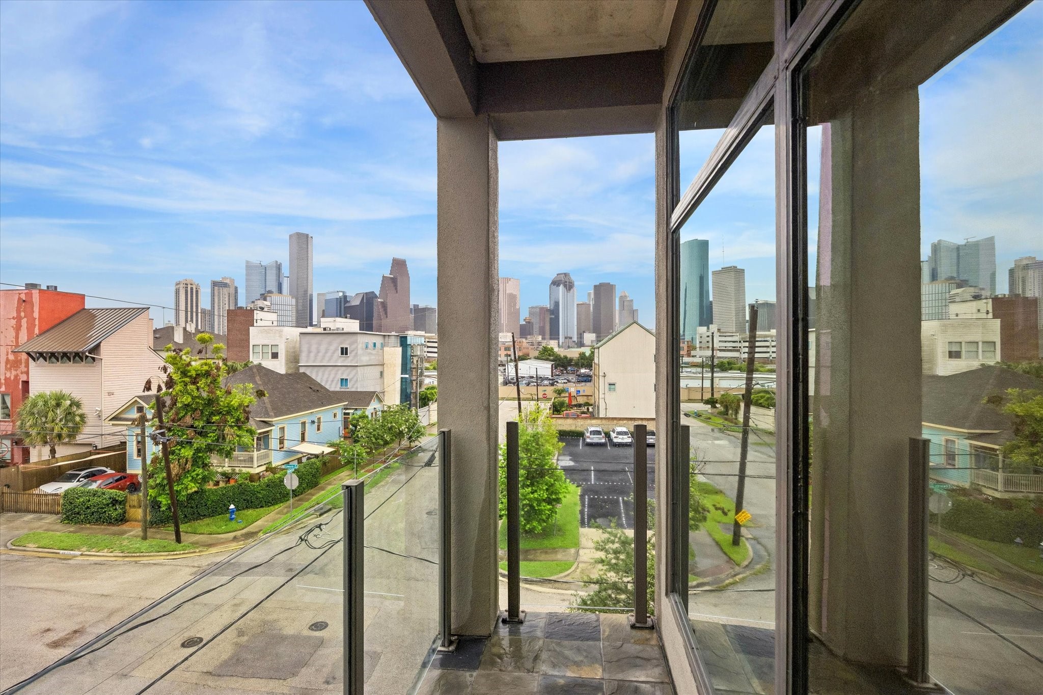 The main floor balcony offers a front row seat to Houstons spectacular downtown skyline, giving everyday moments a little extra wow factor.