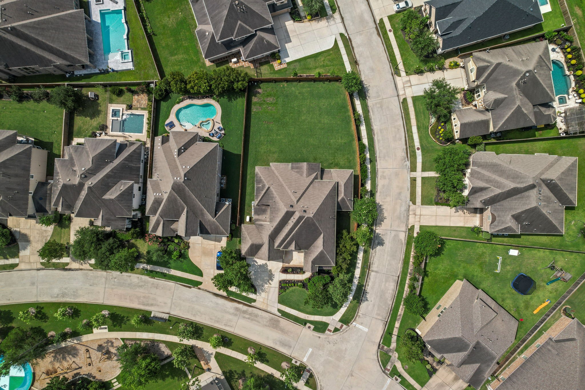 Aerial view of the massive corner lot.