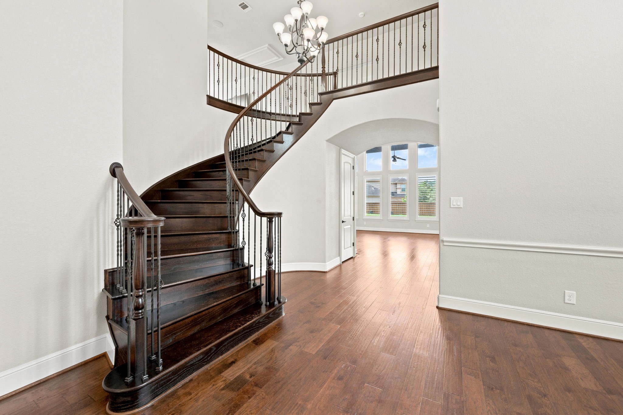 Semi spiral wood stairs.