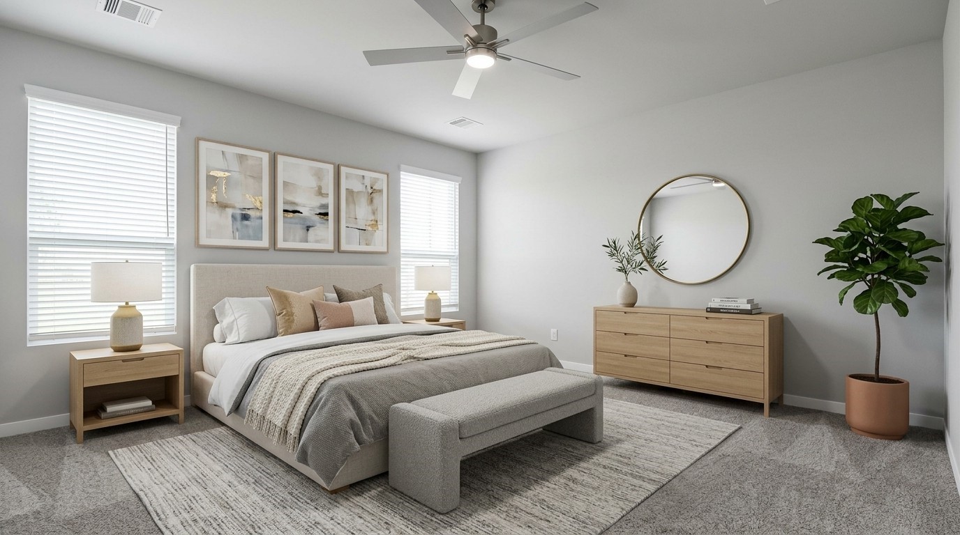 Virtually Staged - Primary Bedroom. Sample photo of completed home with similar floor plan. Actual colors and selections may vary.