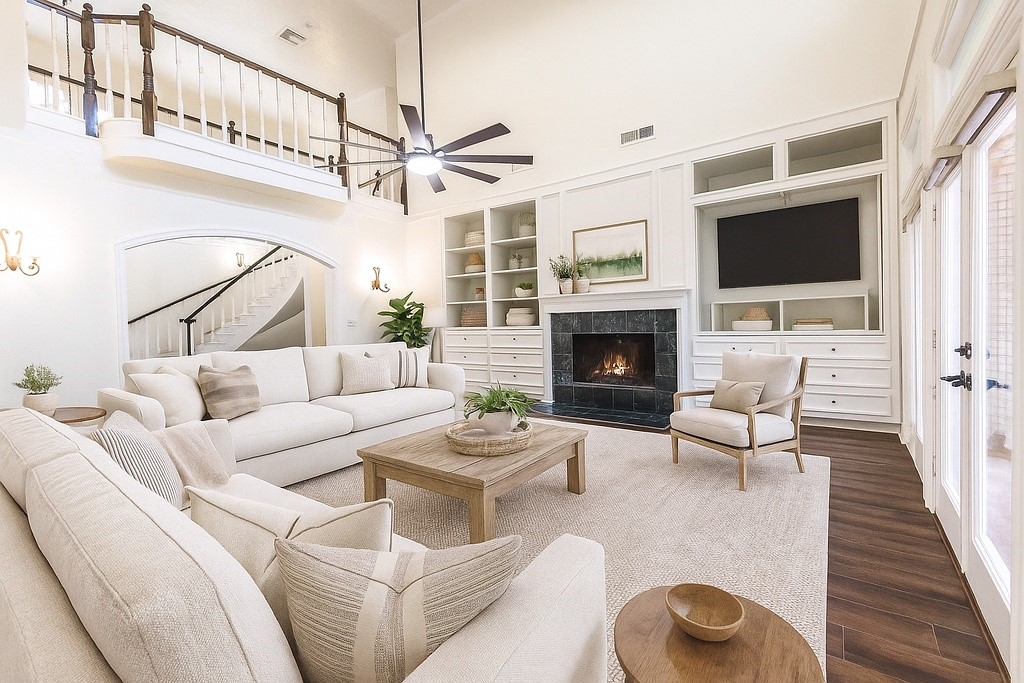 Digitally staged living room