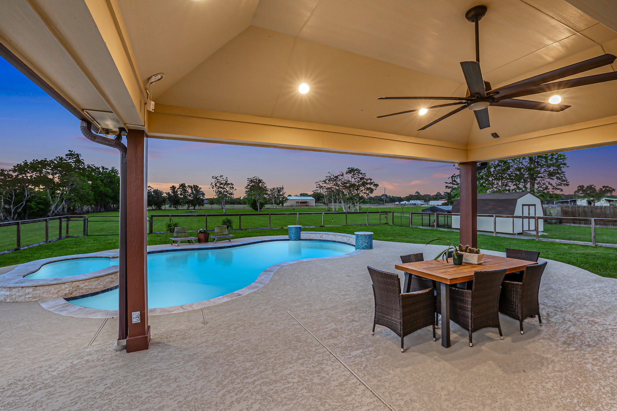 The covered patio was extended to allow additional entertainment space