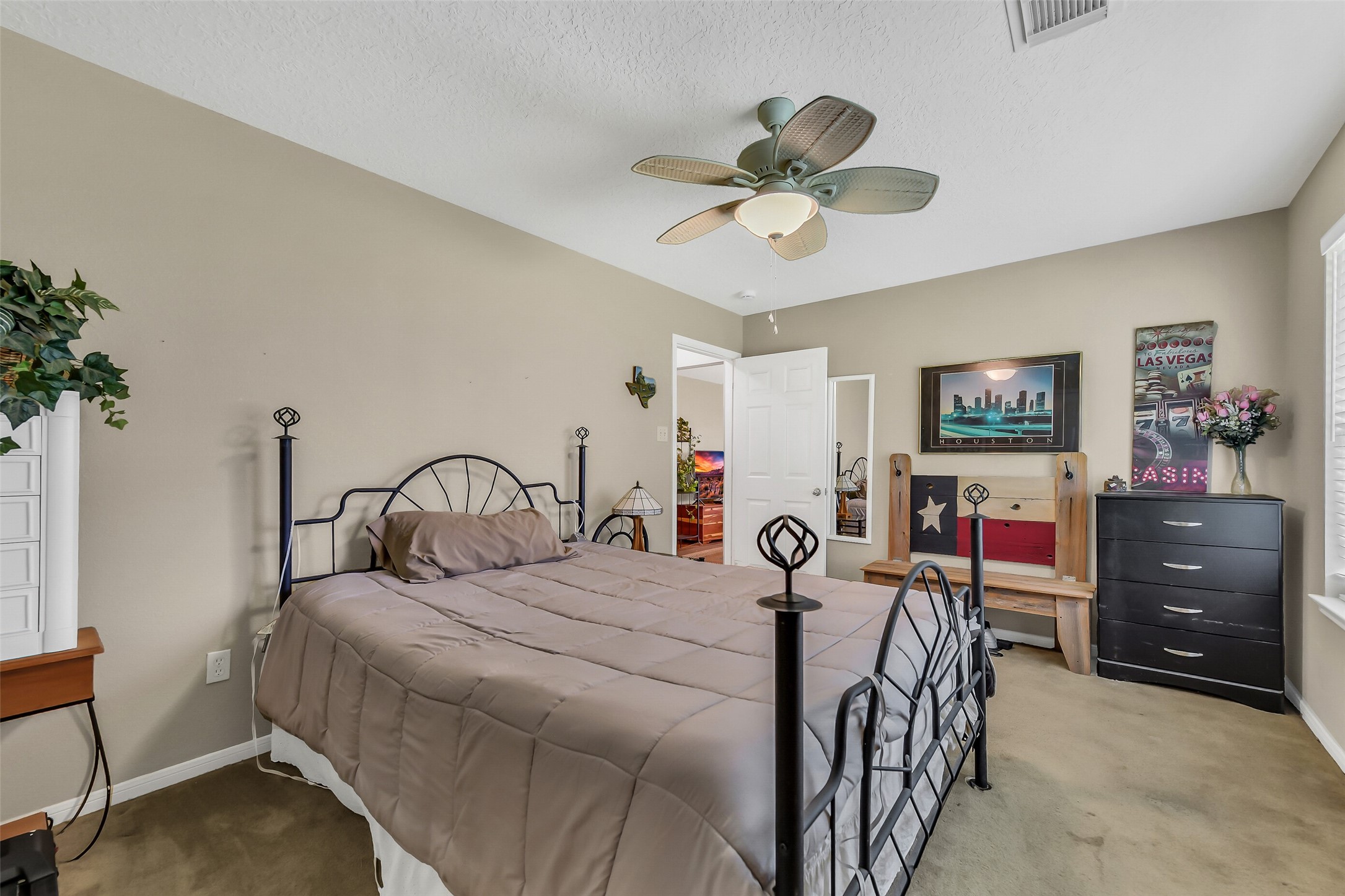 All rooms have ceiling fans and views of the property.
