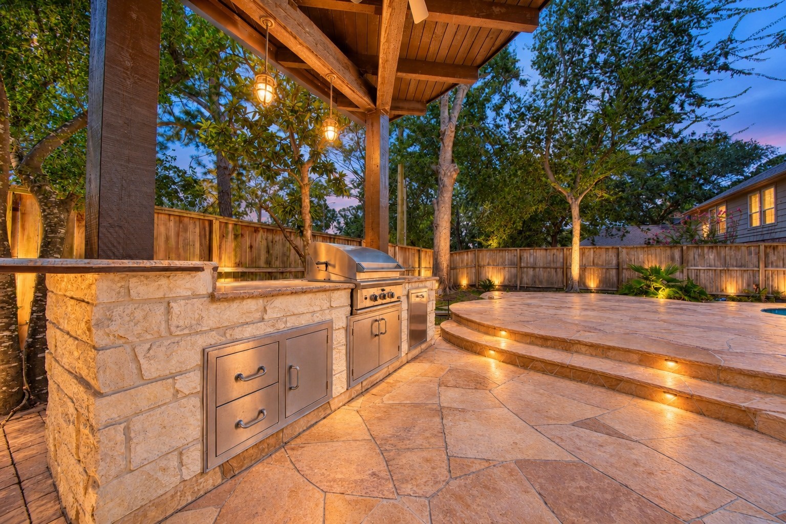 AI Generated Twilight Outdoor Kitchen