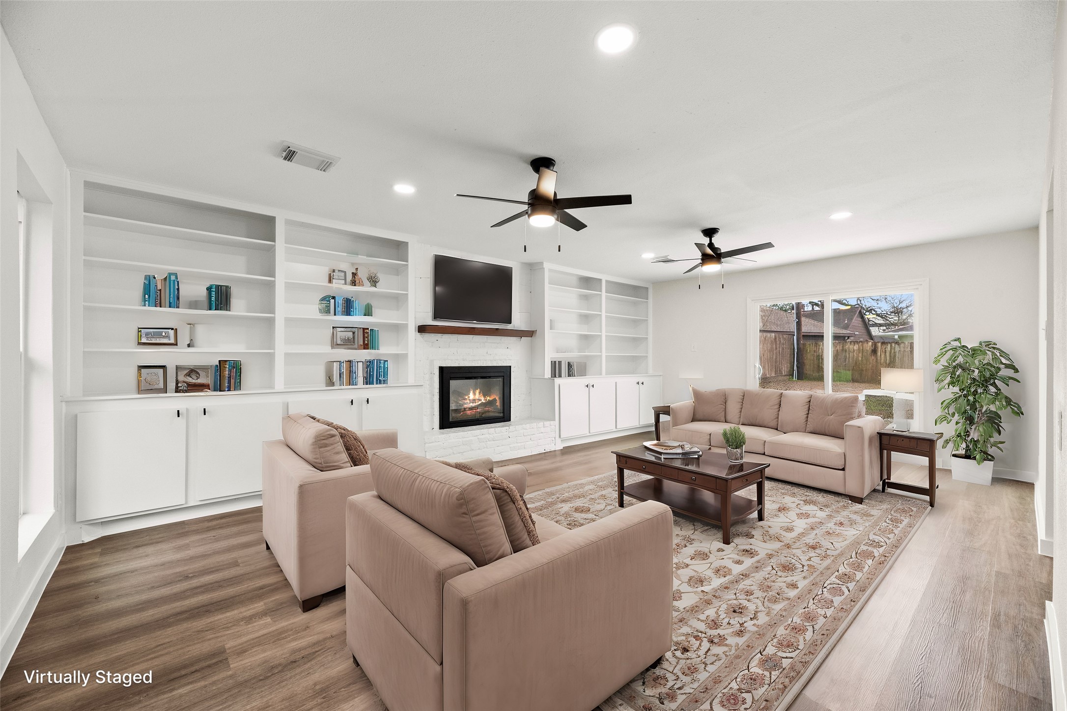 Virtually staged family room.