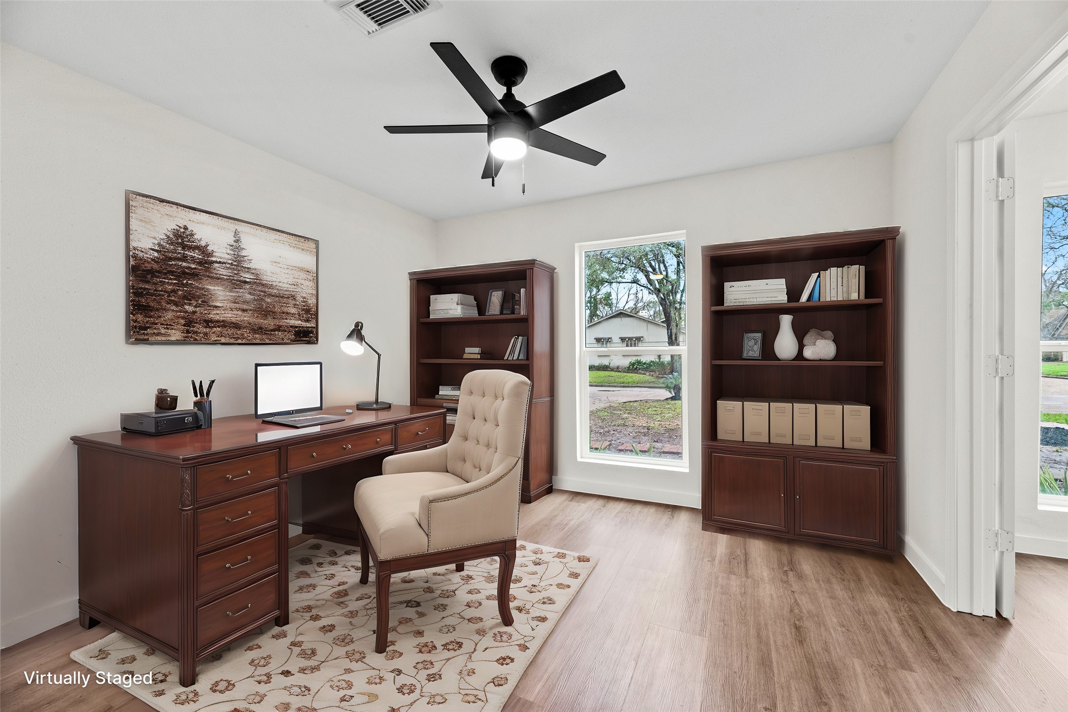 Virtually staged home office.