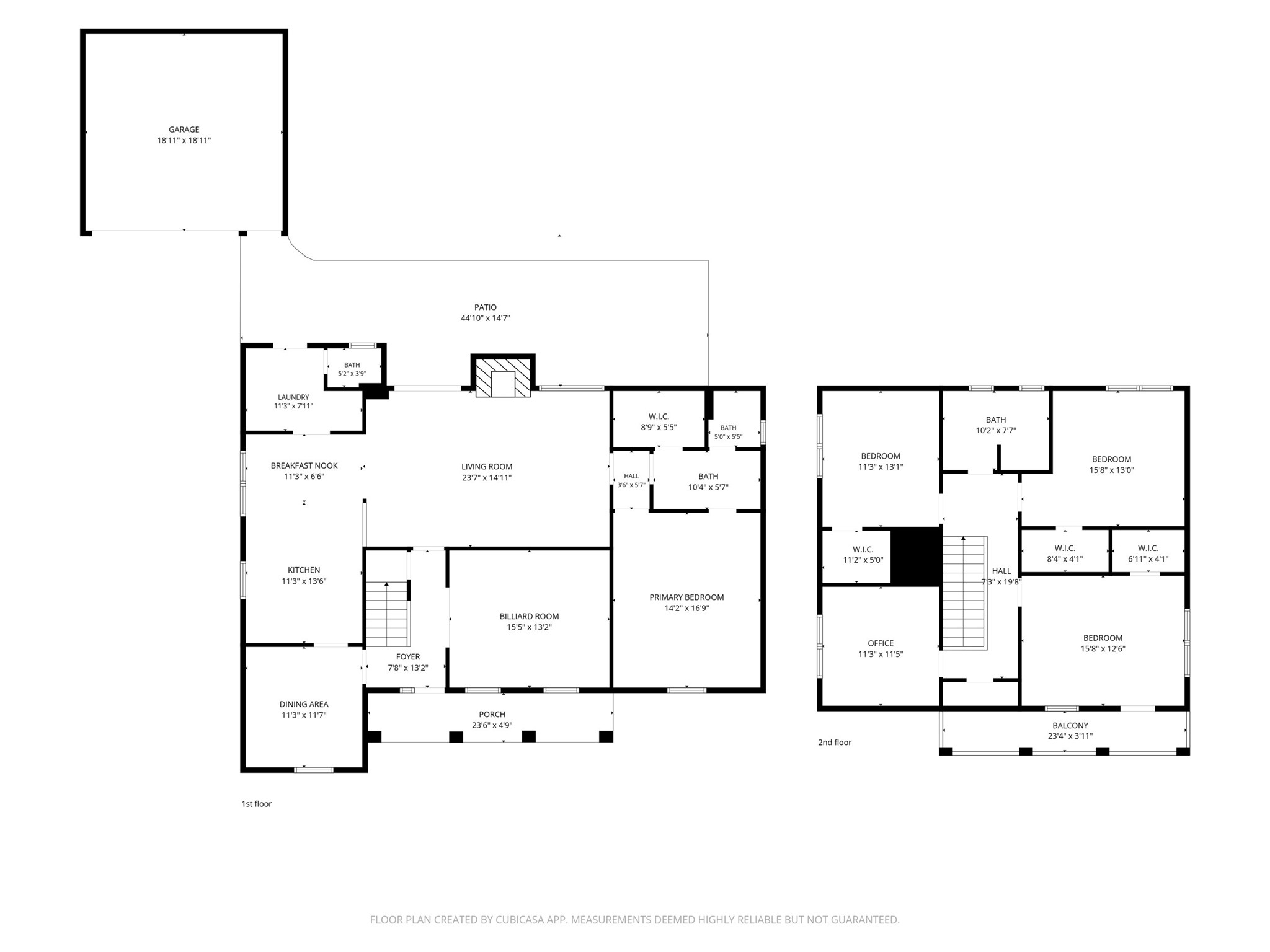 Floor Plan: Detailed two-story floor plan highlighting the spacious living areas, downstairs primary suite, billiard room, upstairs bedrooms, office, balcony, and outdoor patio.