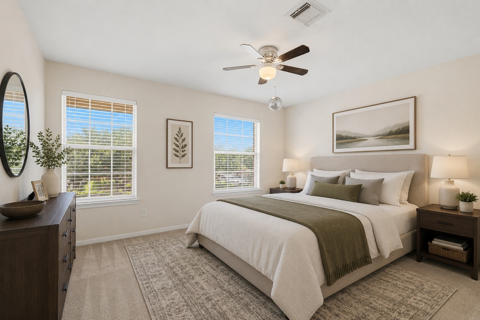 Bedroom 2 offers a comfortable layout, natural light, a ceiling fan and plenty of space for rest, study or hobbies. *Virtually staged.*