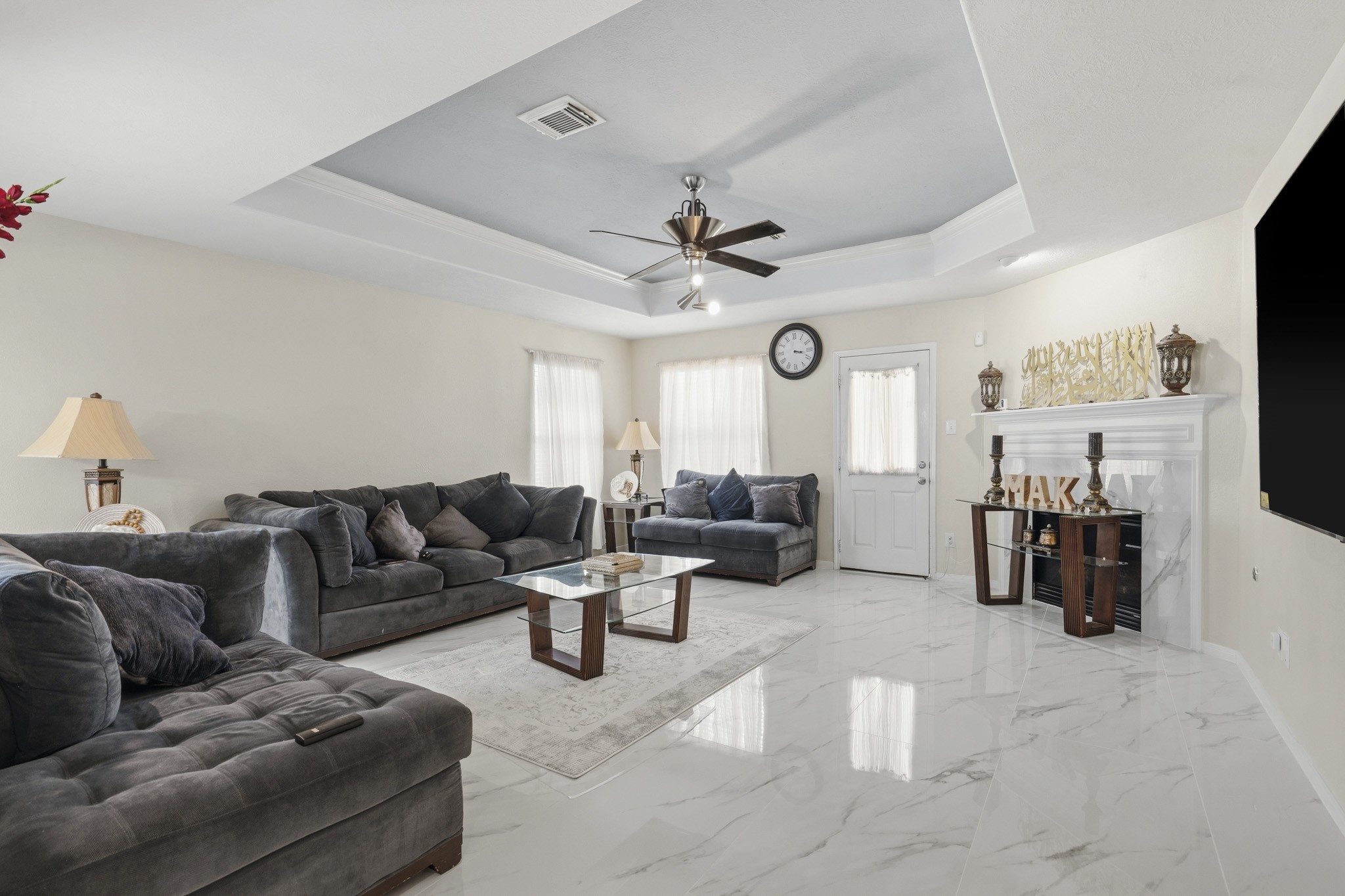 Bright and inviting, the family room provides a comfortable setting for movie nights, casual entertaining and everyday living.