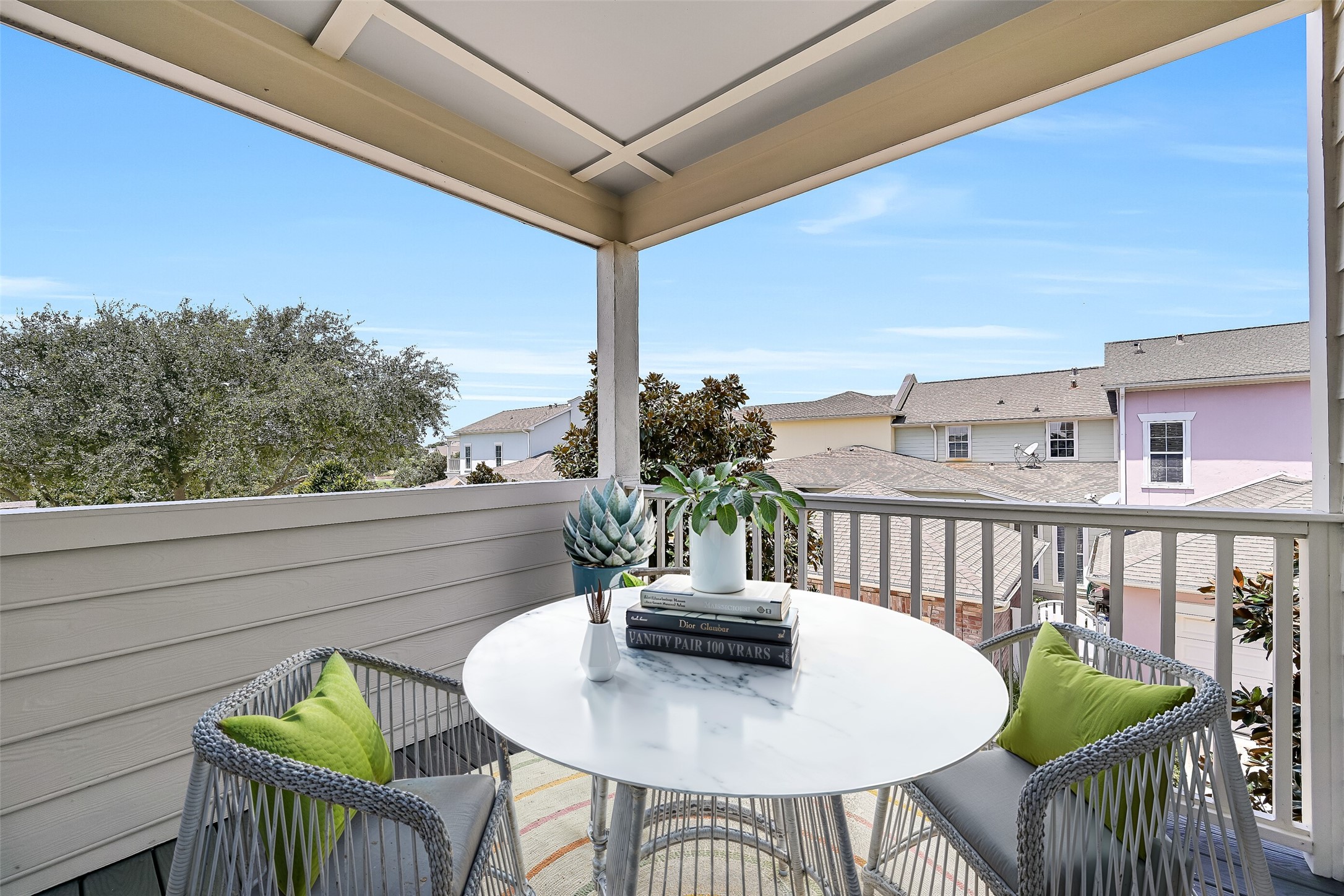 Relax here and enjoy the sights of quaint Evia with a fabulous Galveston sunset as your backdrop. This photo is virtually-staged.
