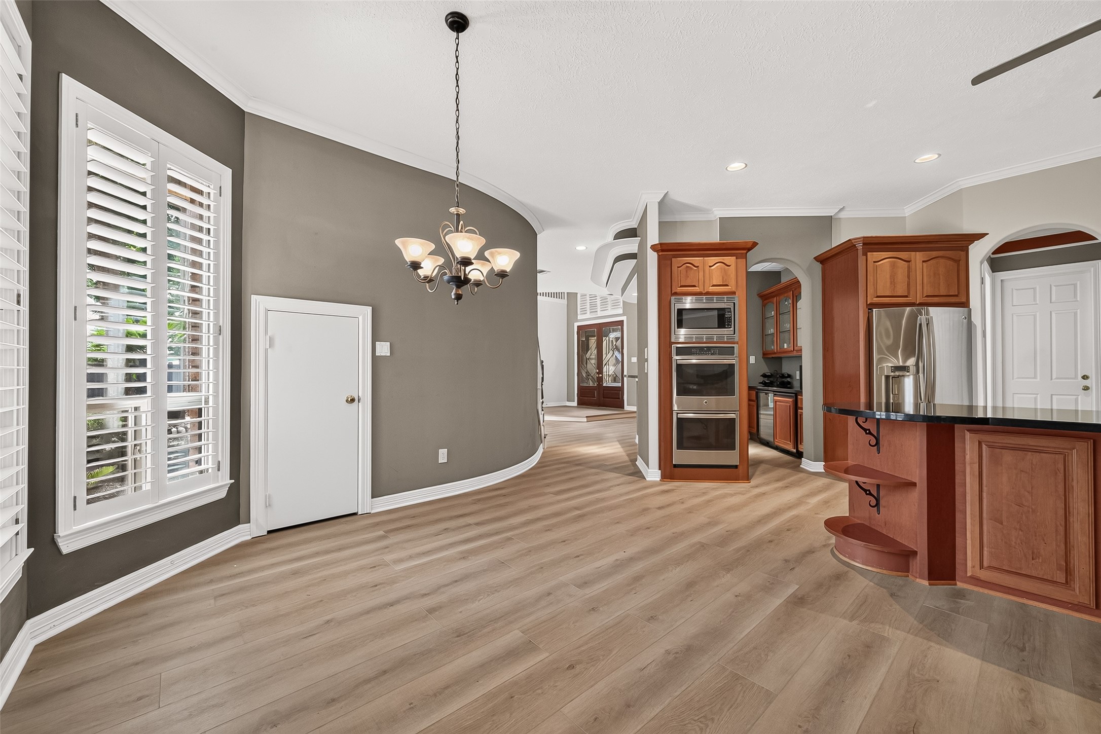 Beautiful LVP flooring carries throughout and truly elevates this room. Spacious breakfast room off the kitchen area.