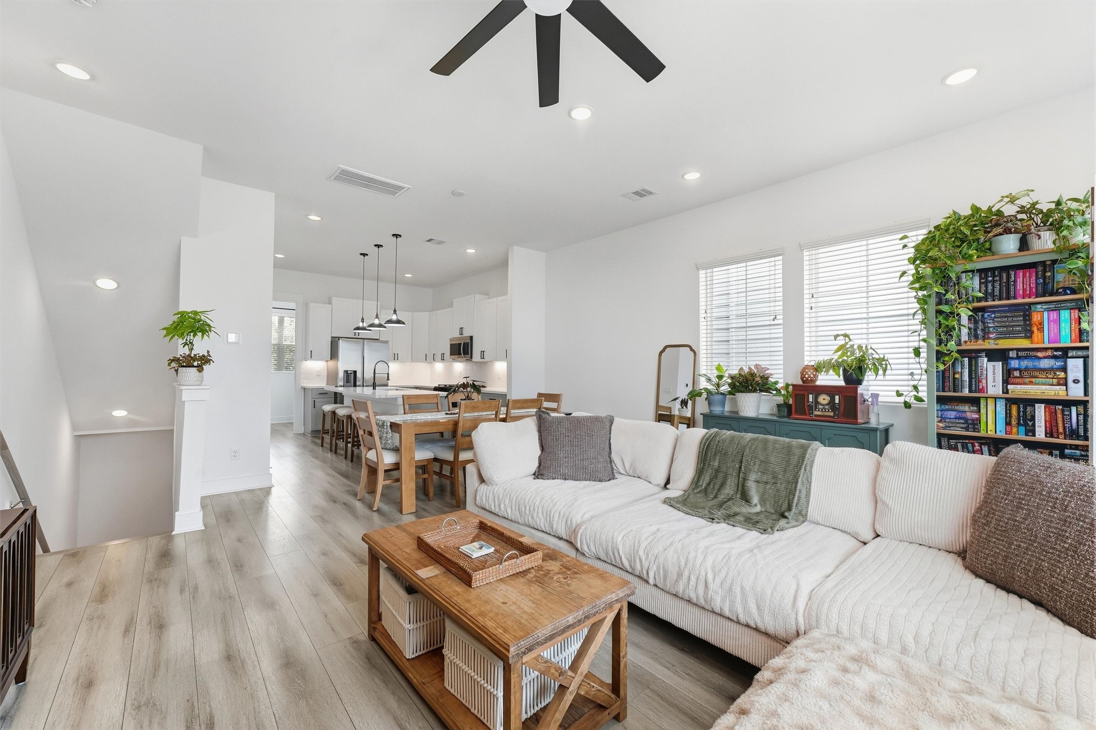Open concept living and kitchen area.