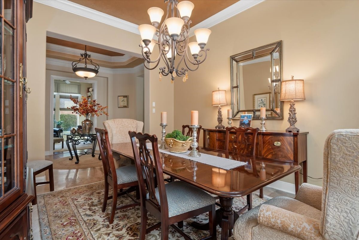 The formal dining room is opposite the study.