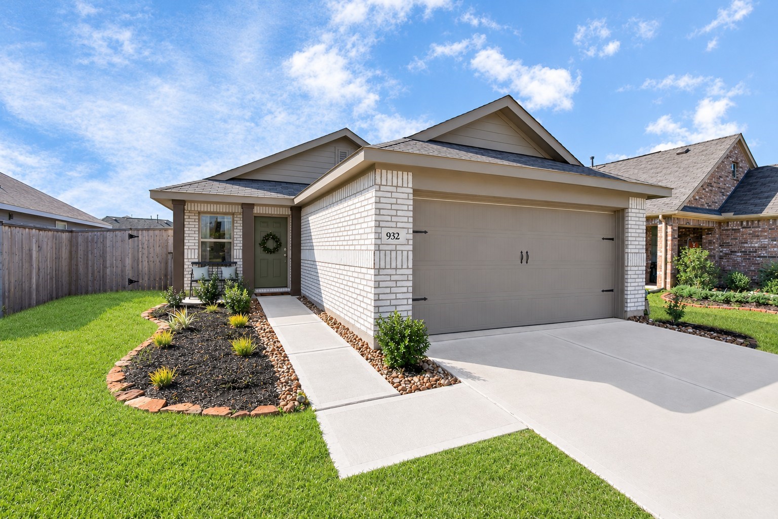 Updated front elevation with painted front door and posts!