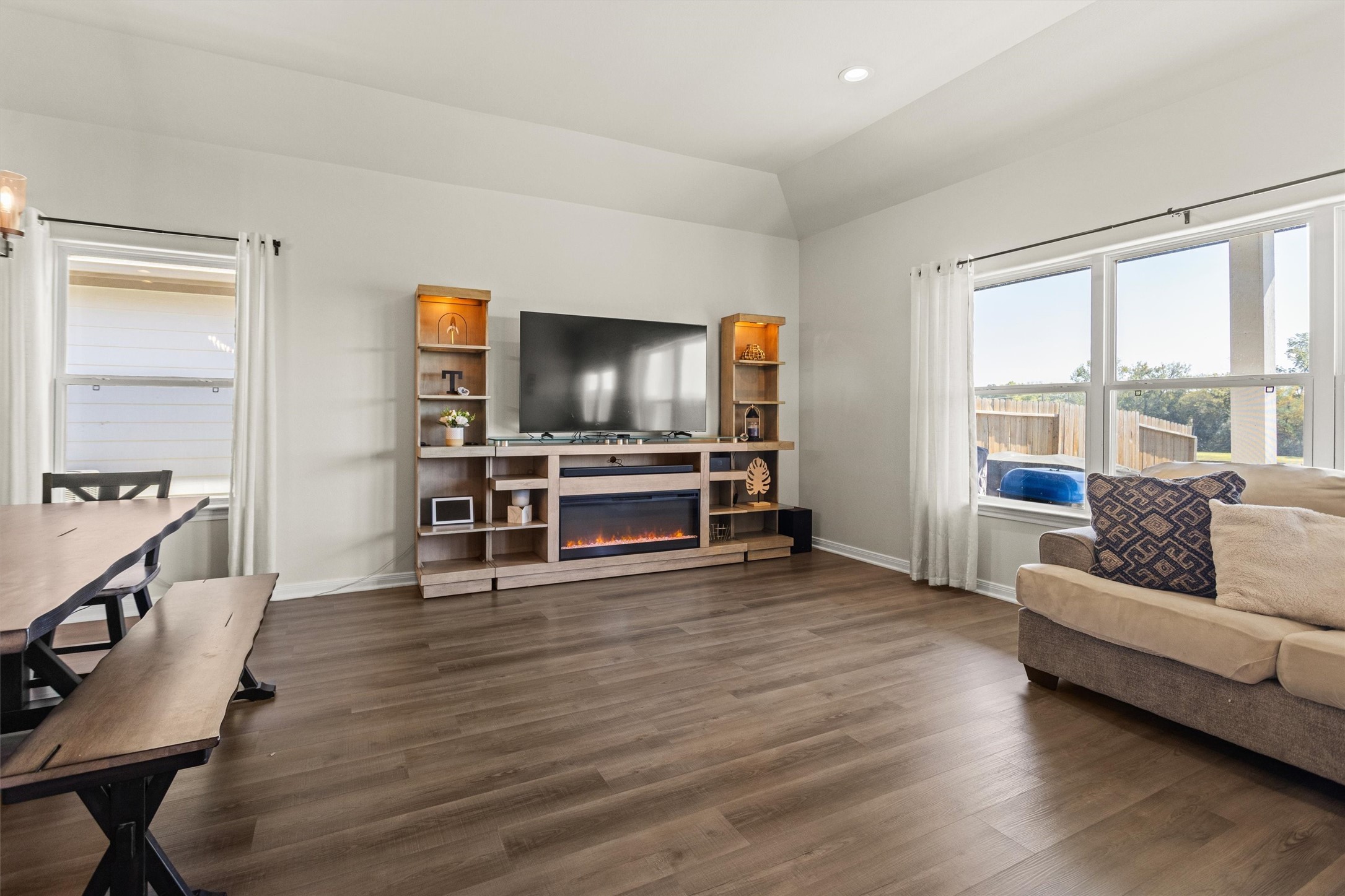 The wall of windows make this room bright and airy.