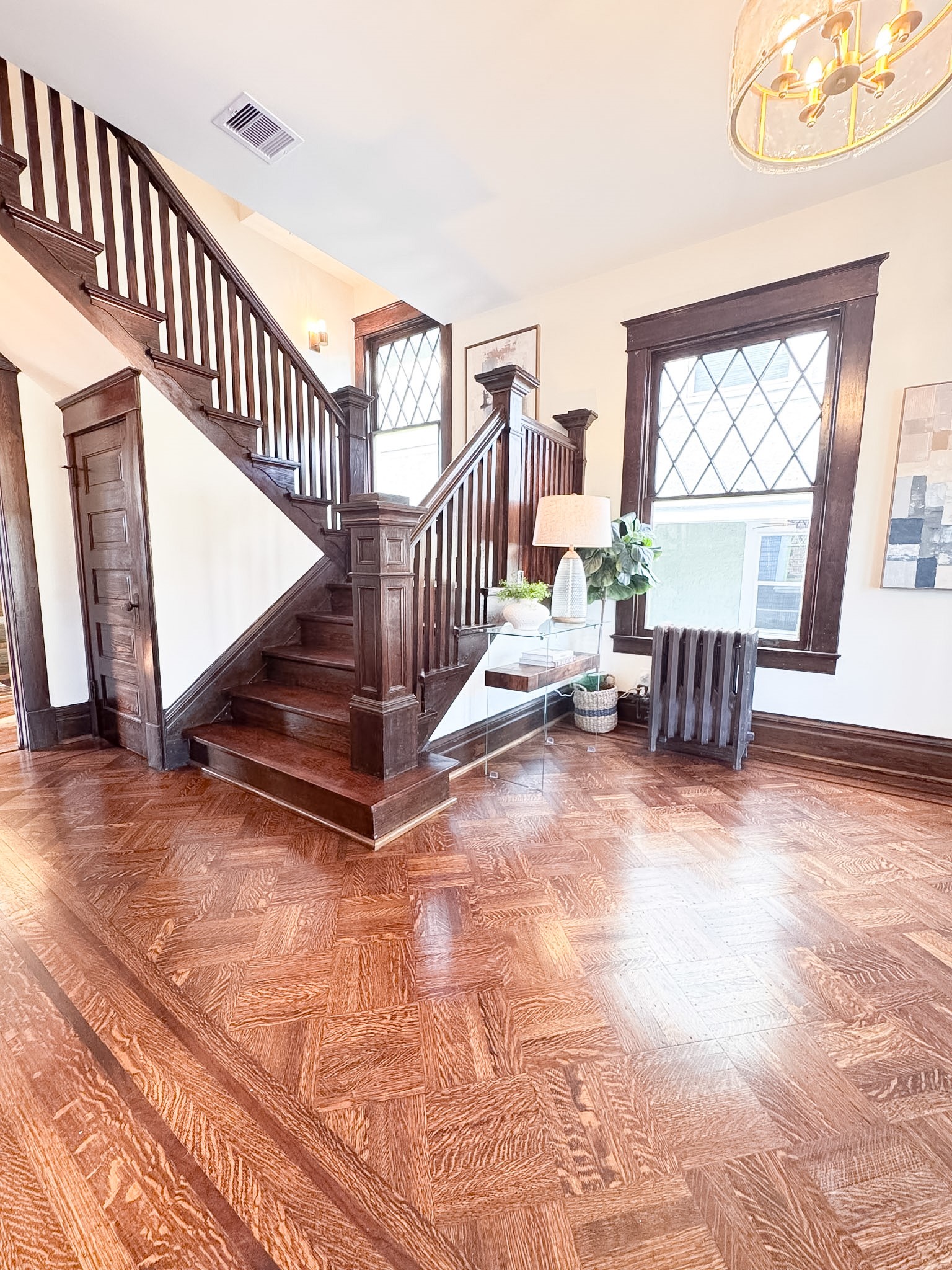 Restored orignal staircase leads to the 2nd floor where you will find four bedrooms and 3 baths.