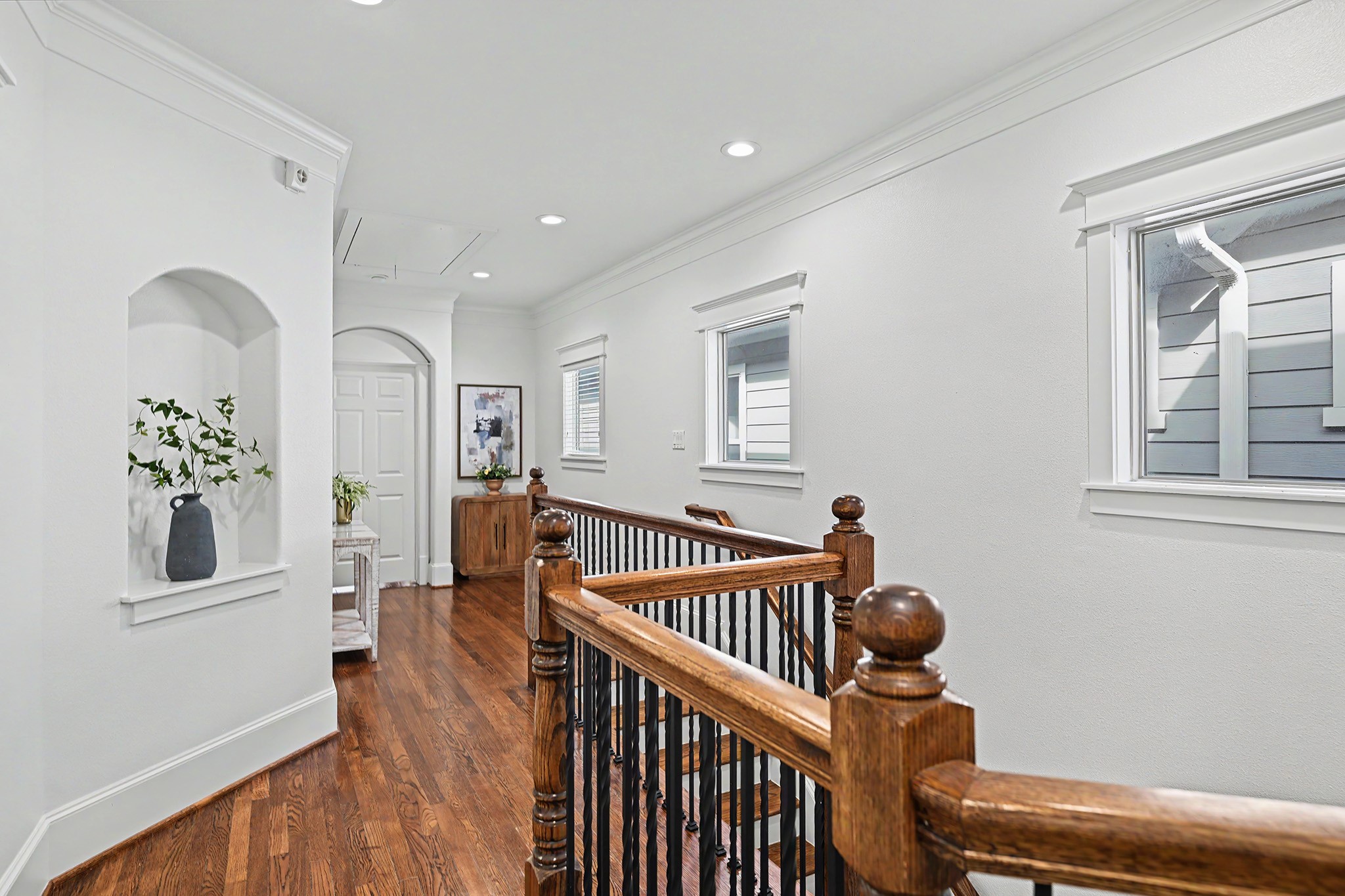 Upstairs hallway is light and bright.