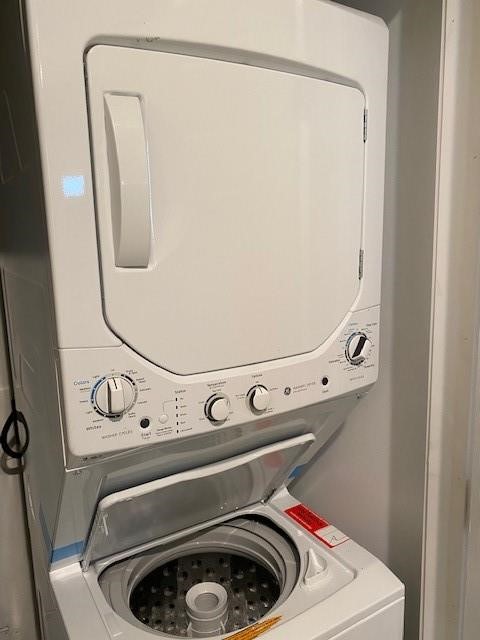 Stacked washer/dryer in duplex unit 2.
