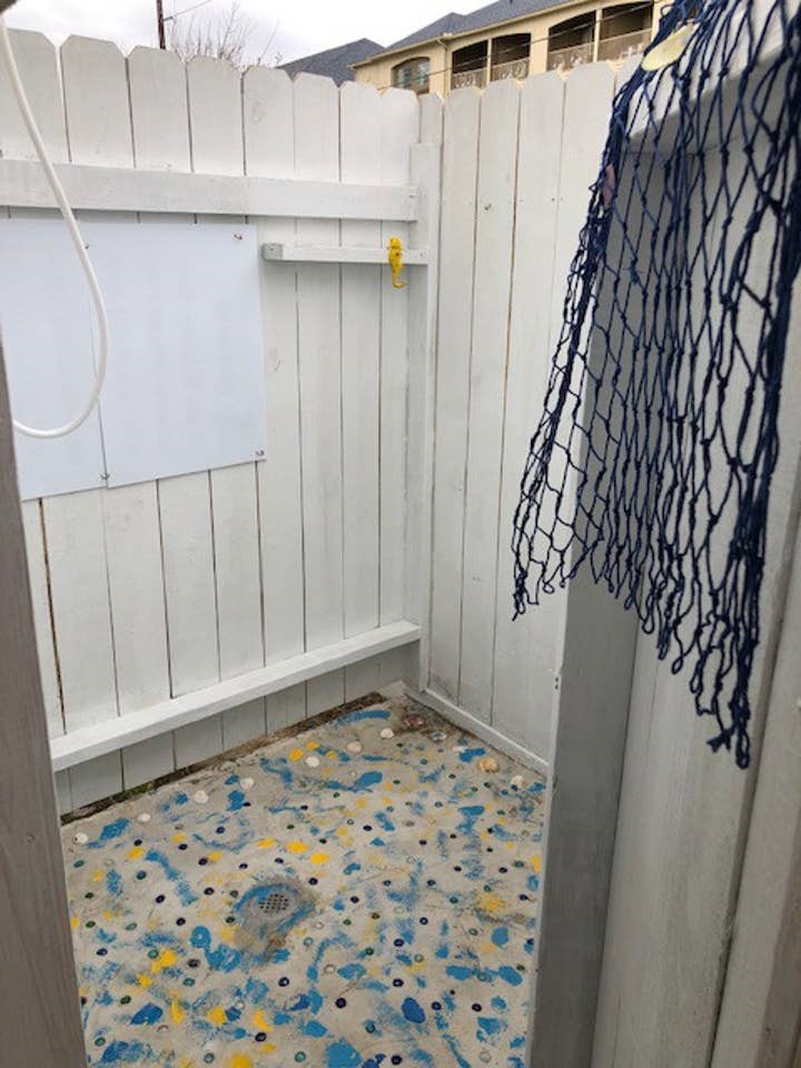 Outside shower under the house on Princeton.