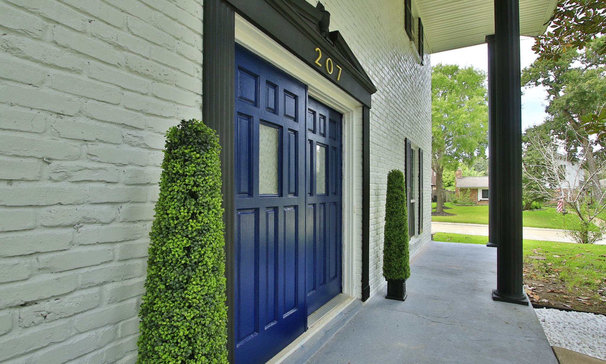 Sleek blue front door!