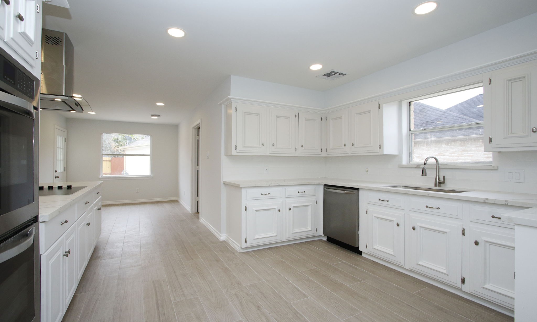 View of the kitchen with eat in area