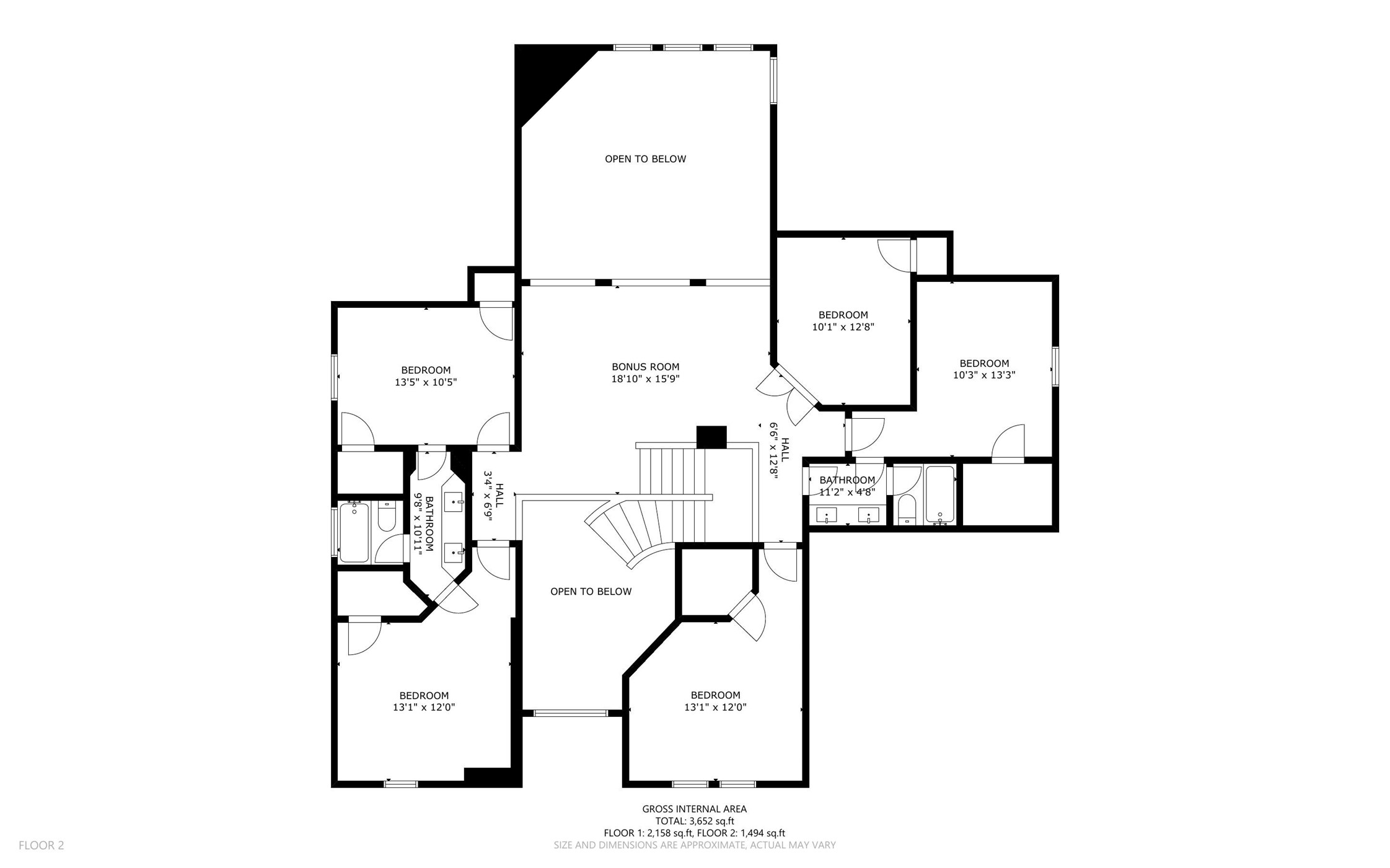 Second floor floorplan - bedroom 10'1 x 12'8 is a media room but is currently being used as a child's room