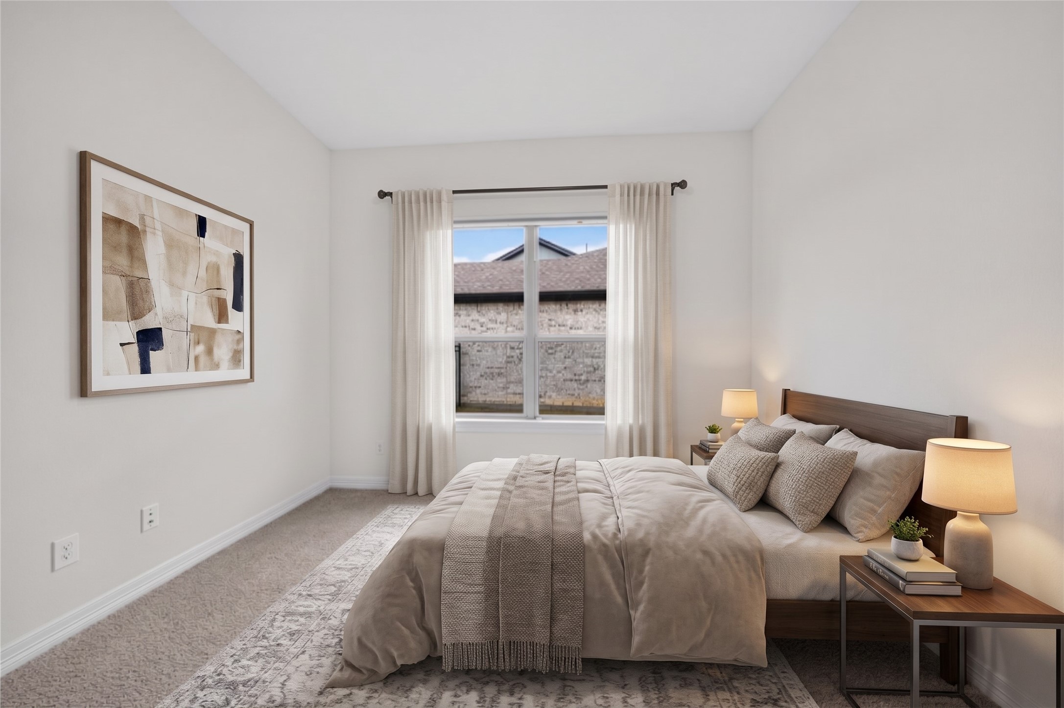 Designed for peaceful rest, this inviting third bedroom offers a quiet haven with soft carpet and serene views through its large window.