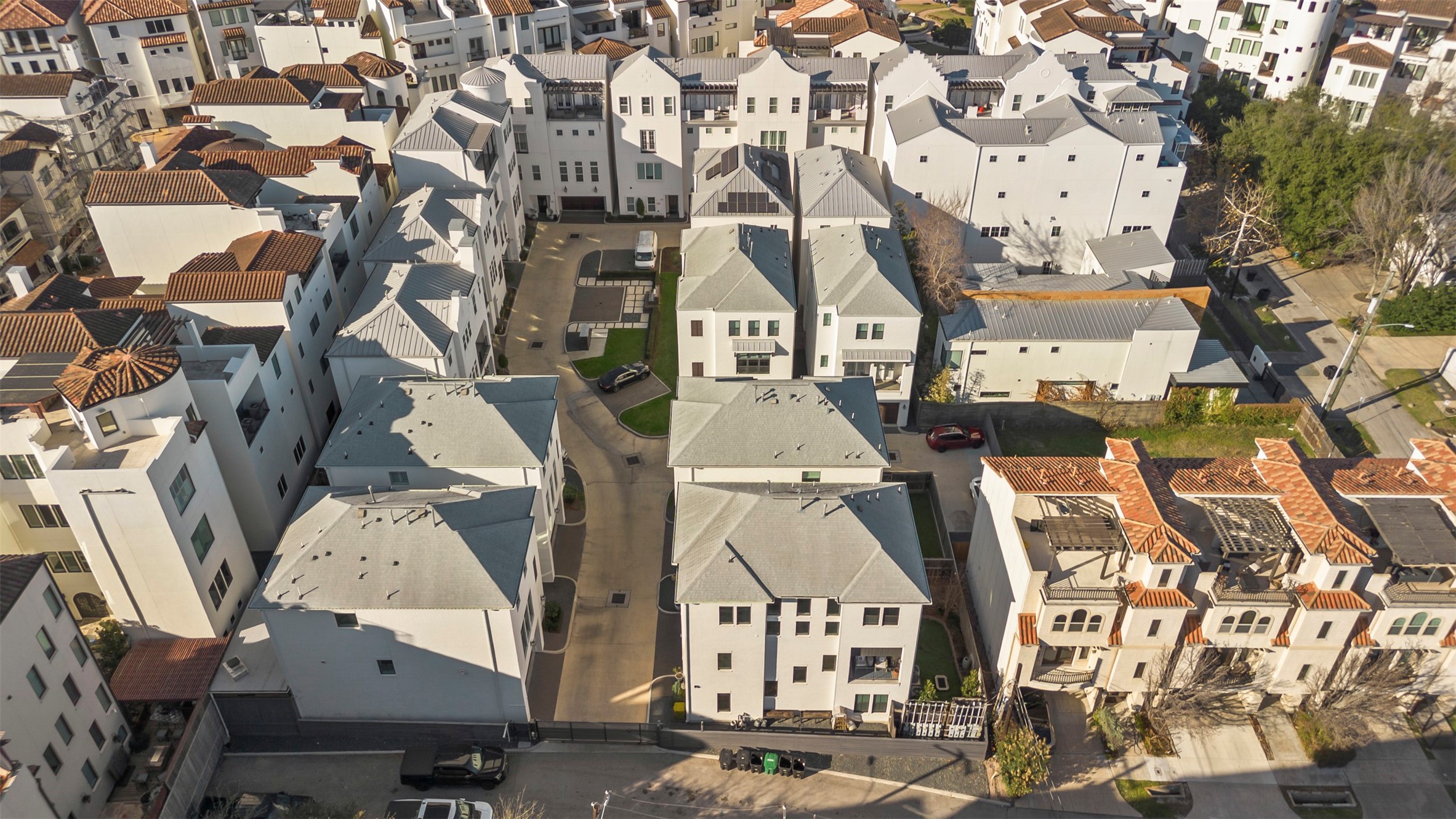 Overhead aerial view showcasing the home's location within Houston's Rice Military and Washington Corridor area.