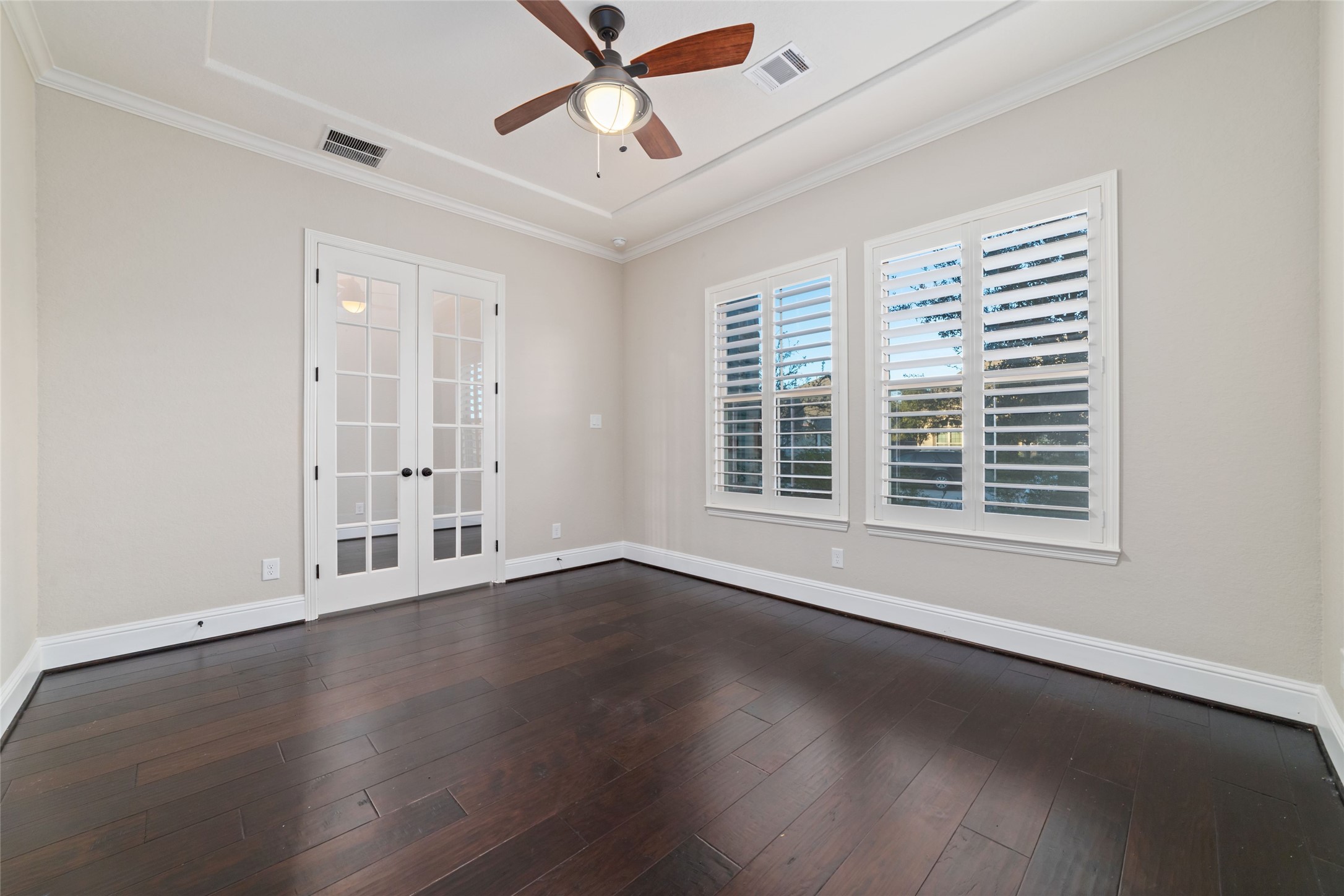 another view of the office with double French doors