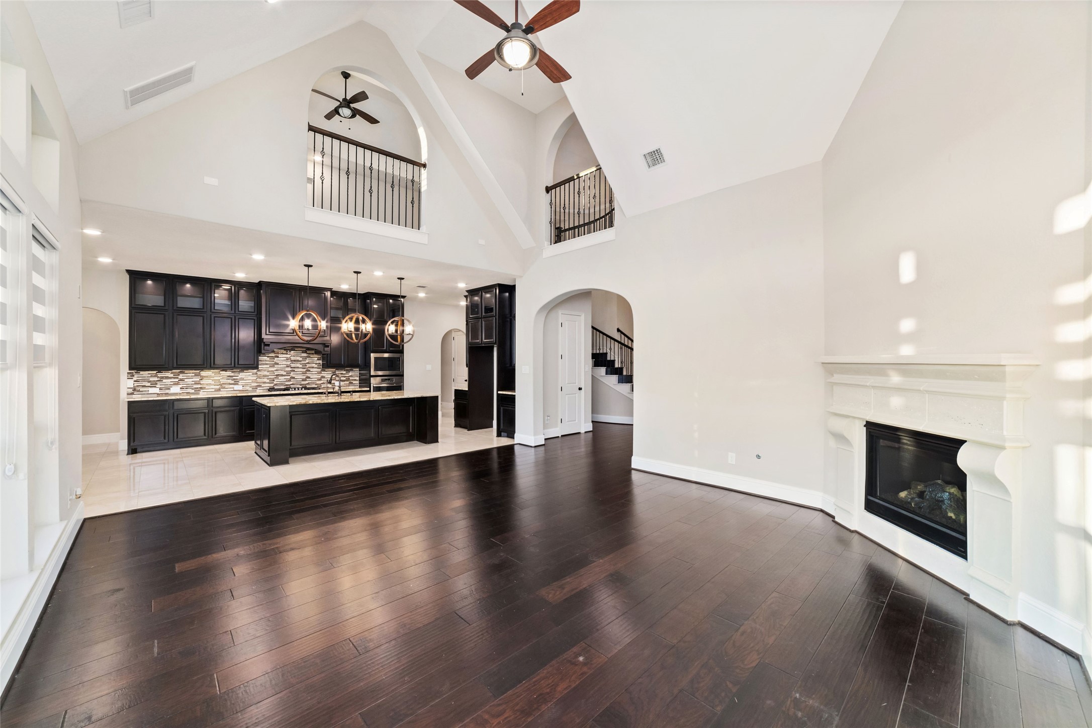 opened concept with family room overlooks the kitchen