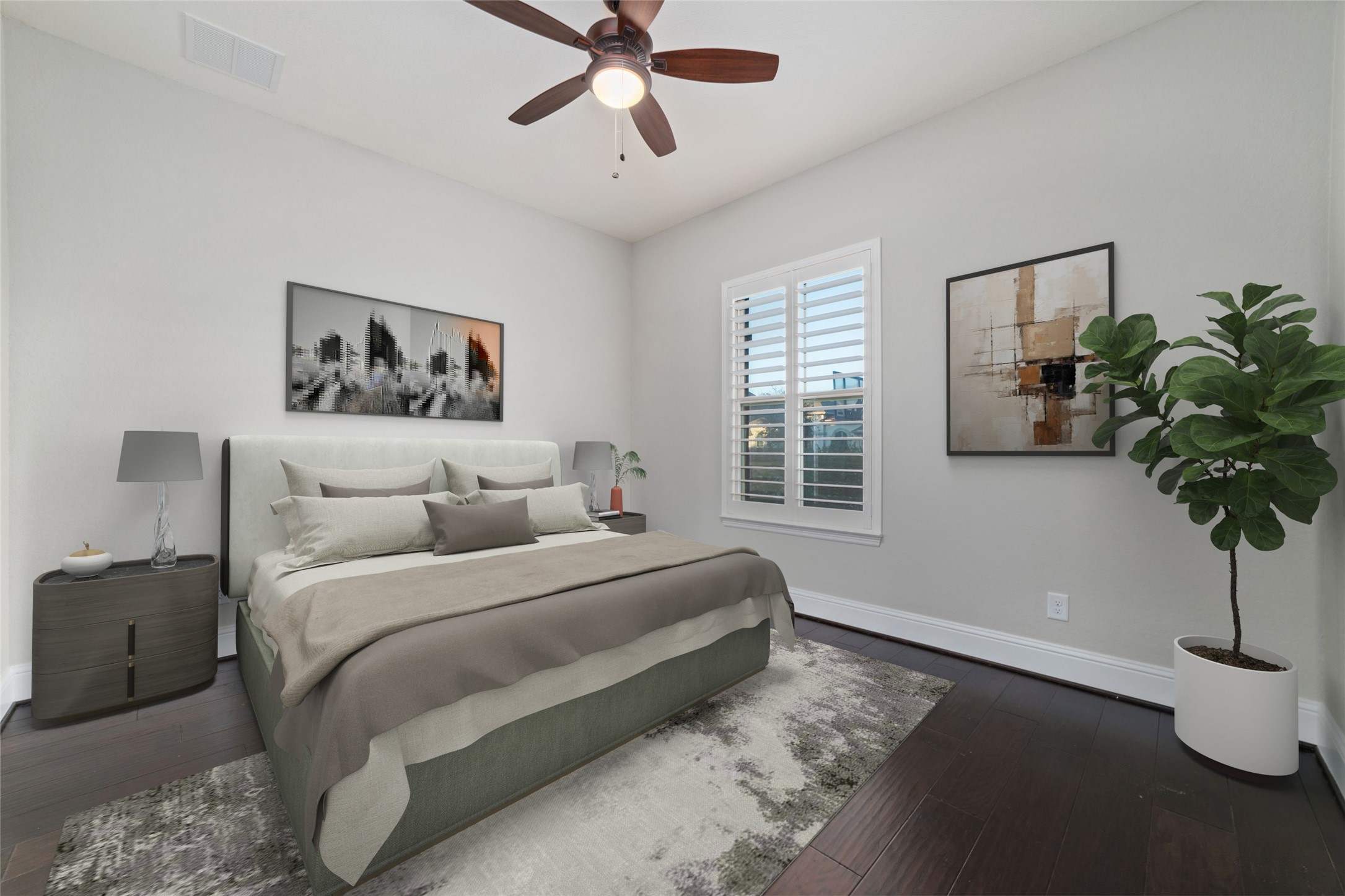 Virtual staged secondary bedroom downstairs with en-suite bath