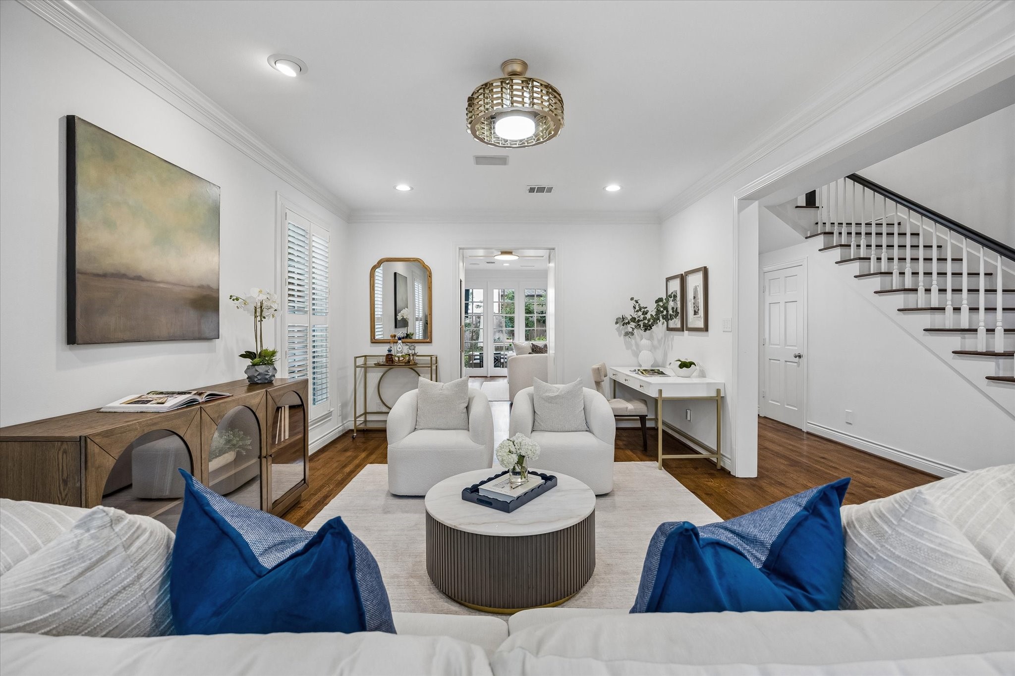 This view of the Living Room shows ample space for two seating areas.
