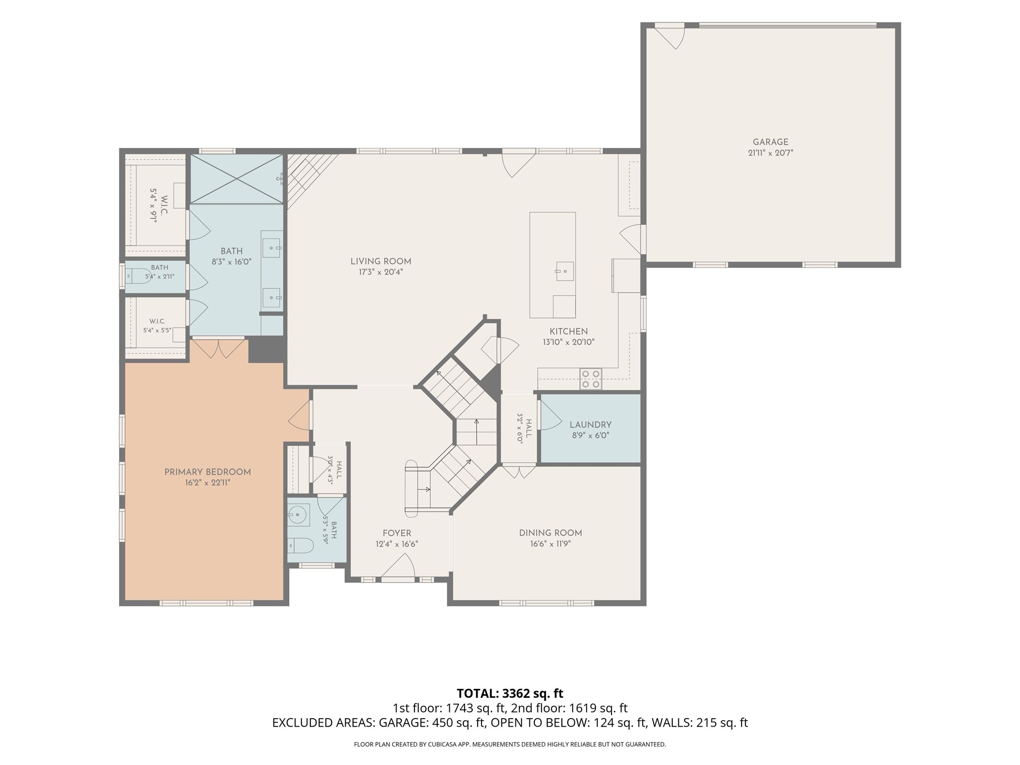 Spacious layout featuring a large living room, open kitchen, and a primary bedroom with en-suite bath. Includes convenient laundry room and a sizable garage.