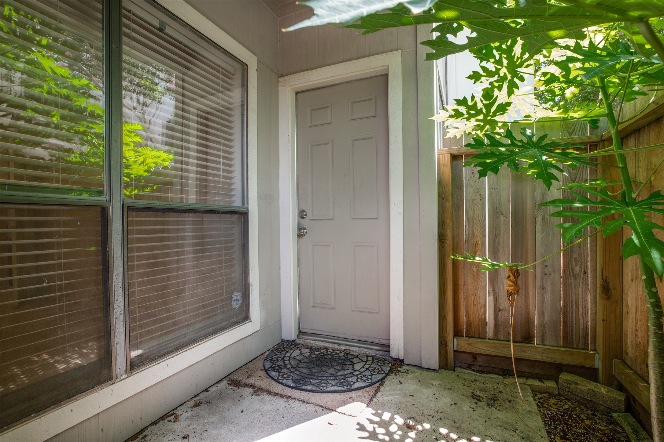 Private patio with outdoor storage
