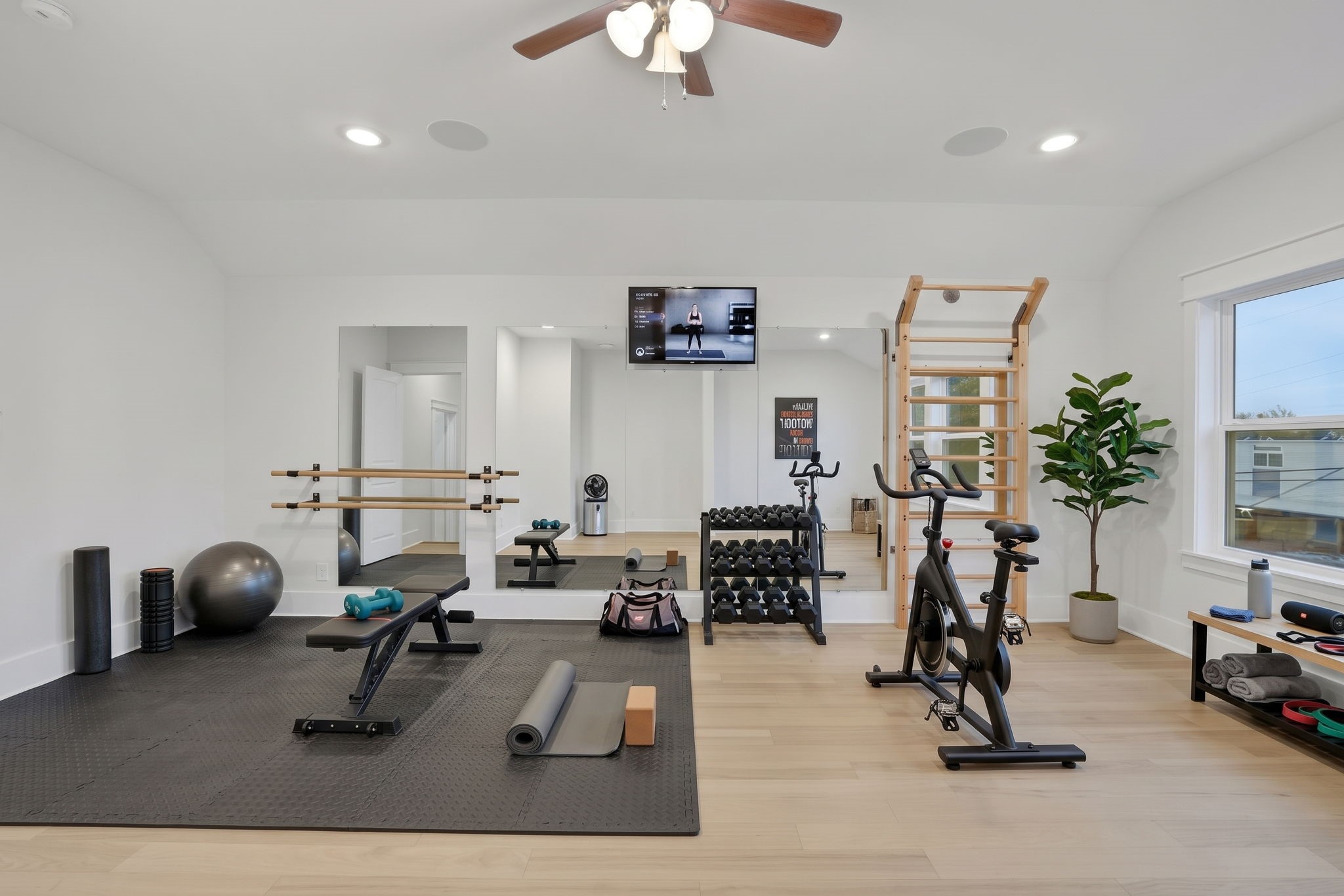 A dedicated fitness setup brings the workout home.