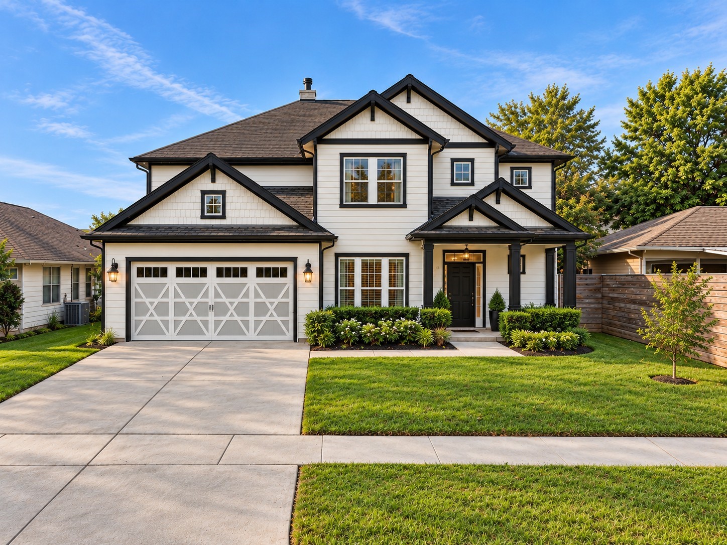 Virtual rendering. Shows how the home would look in white with black trim.