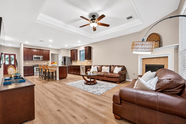 living room open to kitchen