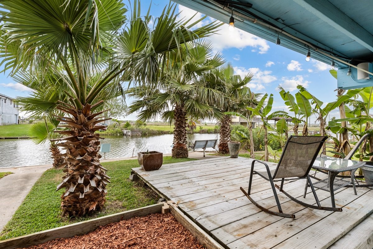 wooden deck used to have a hot tub, electrical is still ran for it.