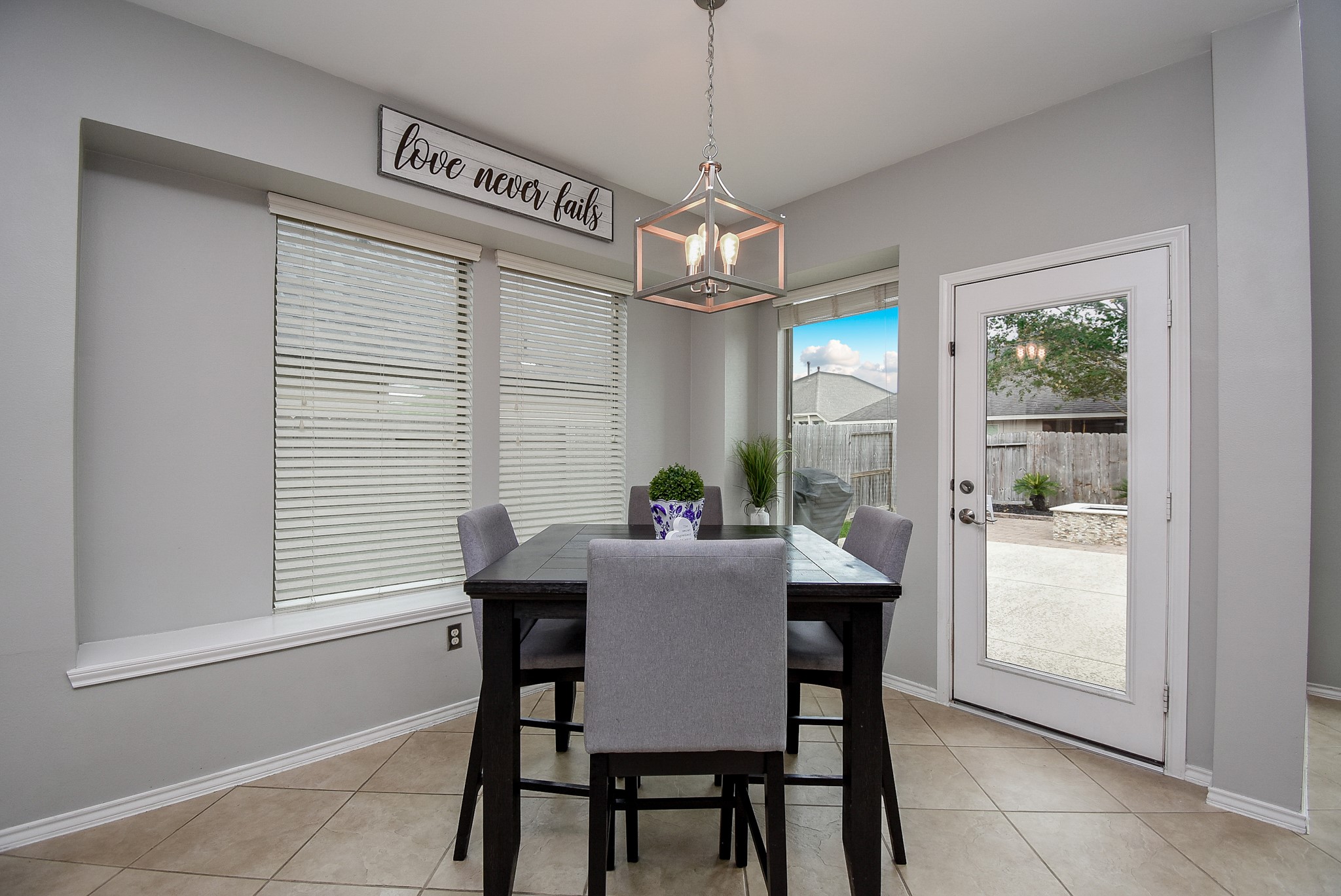 You can access the backyard from the breakfast area.