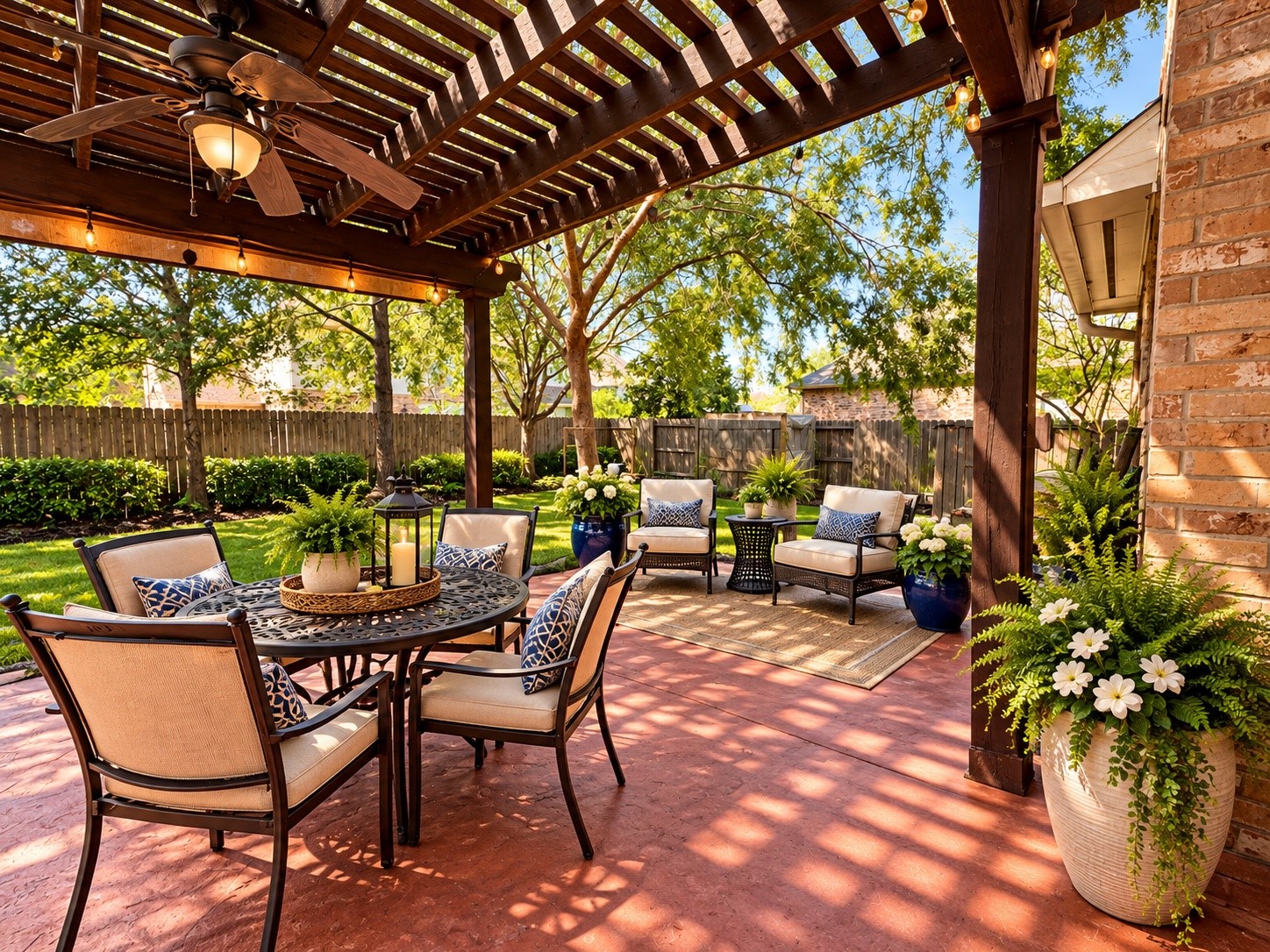 A peaceful backyard retreat, perfect for unwinding under the evening sky.